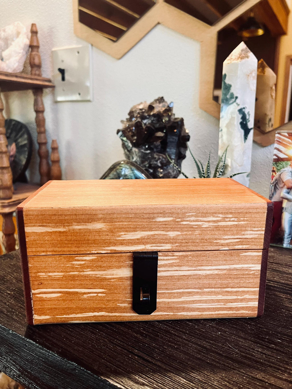 Handmade Alder & Mahogany Jewelry Box: Tung Oil Finish, Sparkle Black Felt
