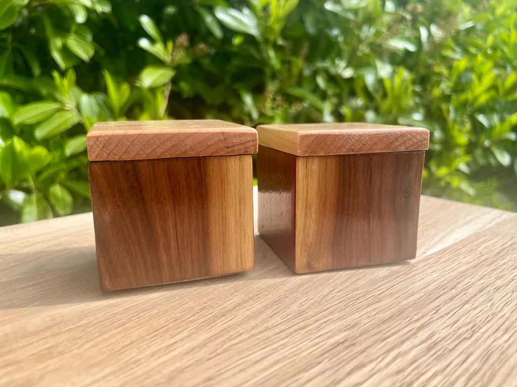 Handmade Wood Jewelry Boxes: Mahogany, Purpleheart & Walnut, Maple Lids - Set of 2