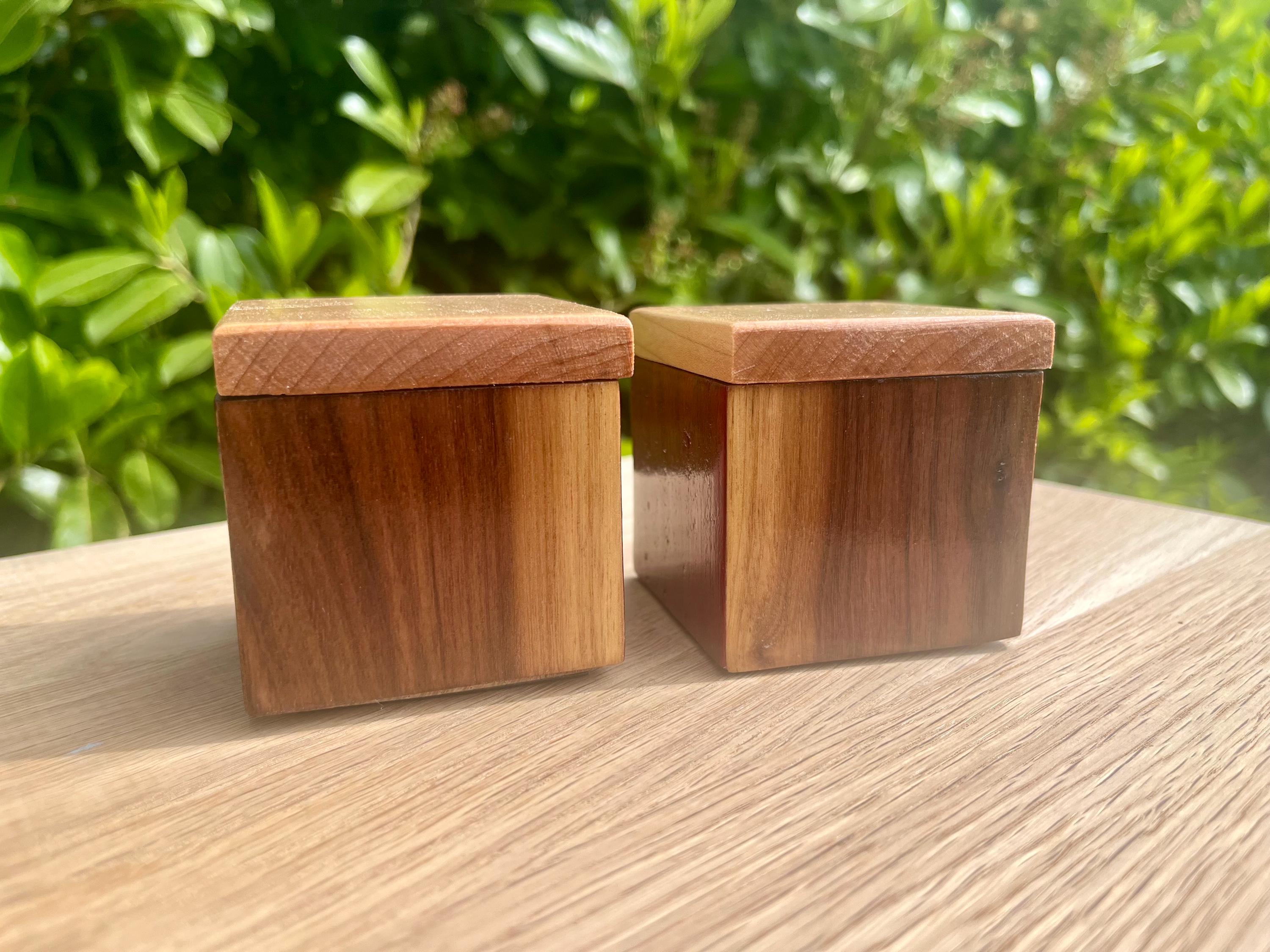 Handmade Wood Jewelry Boxes: Mahogany, Purpleheart & Walnut, Maple Lids - Set of 2