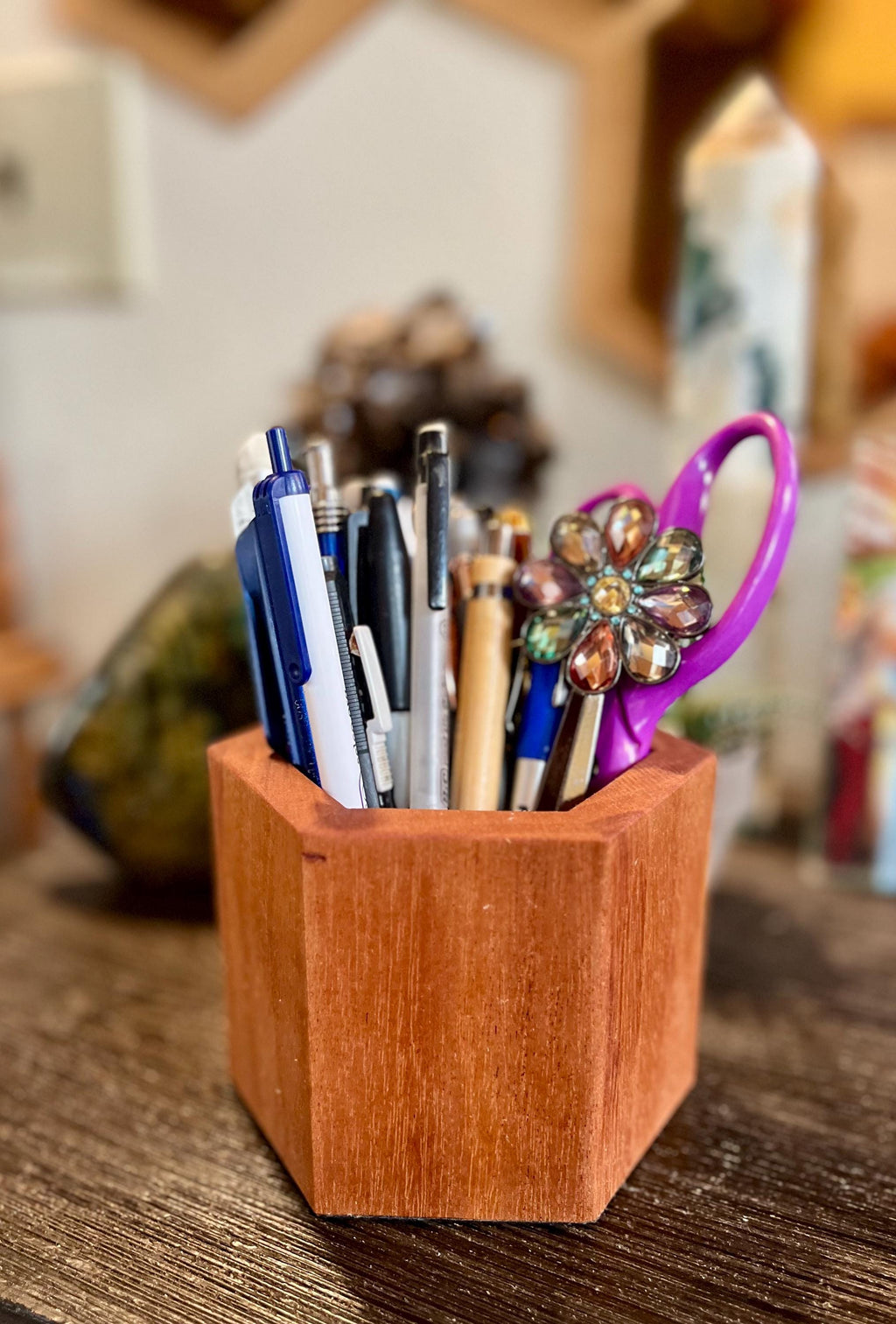 Handmade Mahogany Pen and Pencil Holder: Tung Oil Finish, Felt-Lined