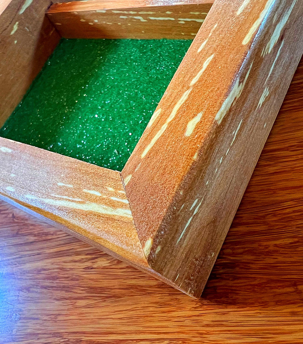 Handmade Live-Edge Apple Wood Jewelry Tray: Green Sparkle Felt Lined