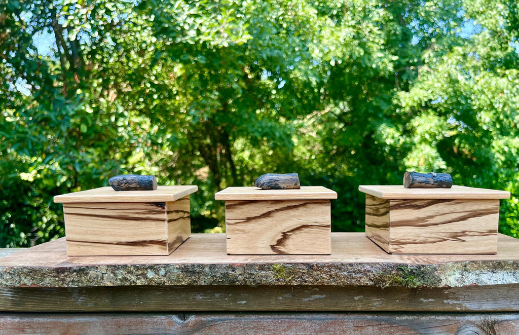 Handmade Zebrawood Box Set: Apple Wood Lids, Oregon Ash Tray