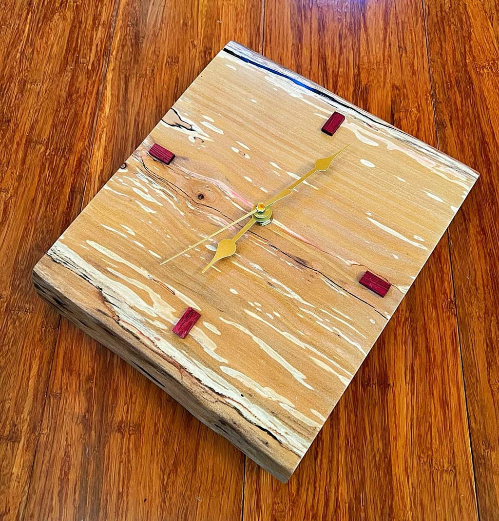 Handmade Live-Edge Apple Wood Clock: Rustic Mahogany Accent Wall Art