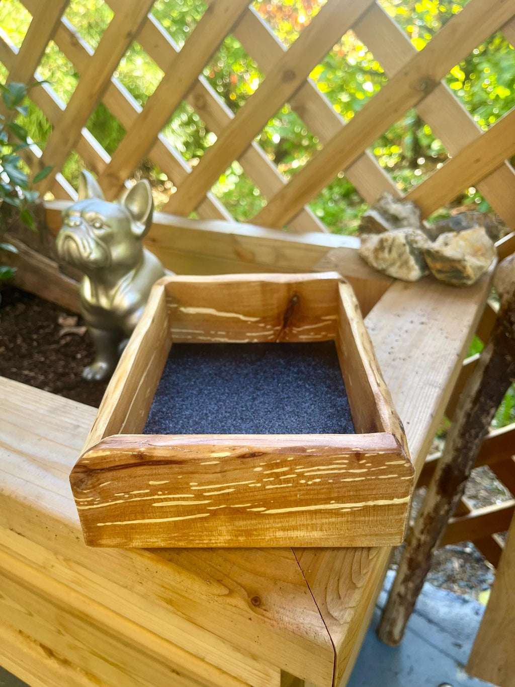 Handmade Apple Wood Jewelry Tray | Live-Edge, Sparkle Lining