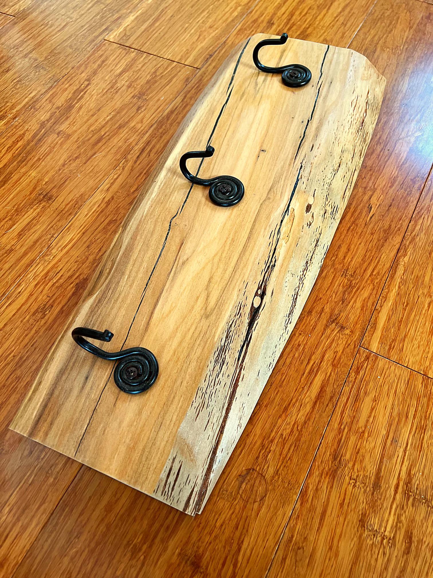 Live-Edge Apple Wood Coat Rack: Handmade 3-Hook Wall Organizer