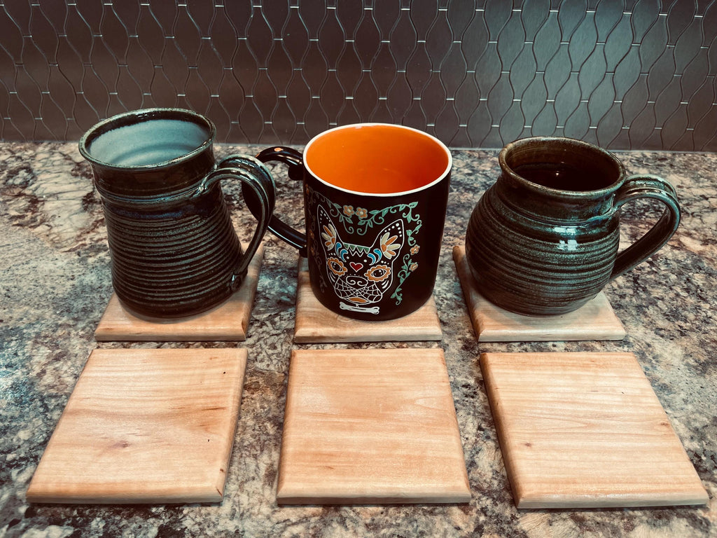 Apple Wood Coasters (Set of 6): Oregon Grown, Felt Backed