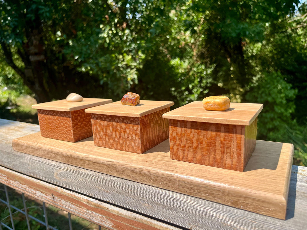 Handmade Leopardwood Box Set: Oregon Agate Pulls, Oak Tray