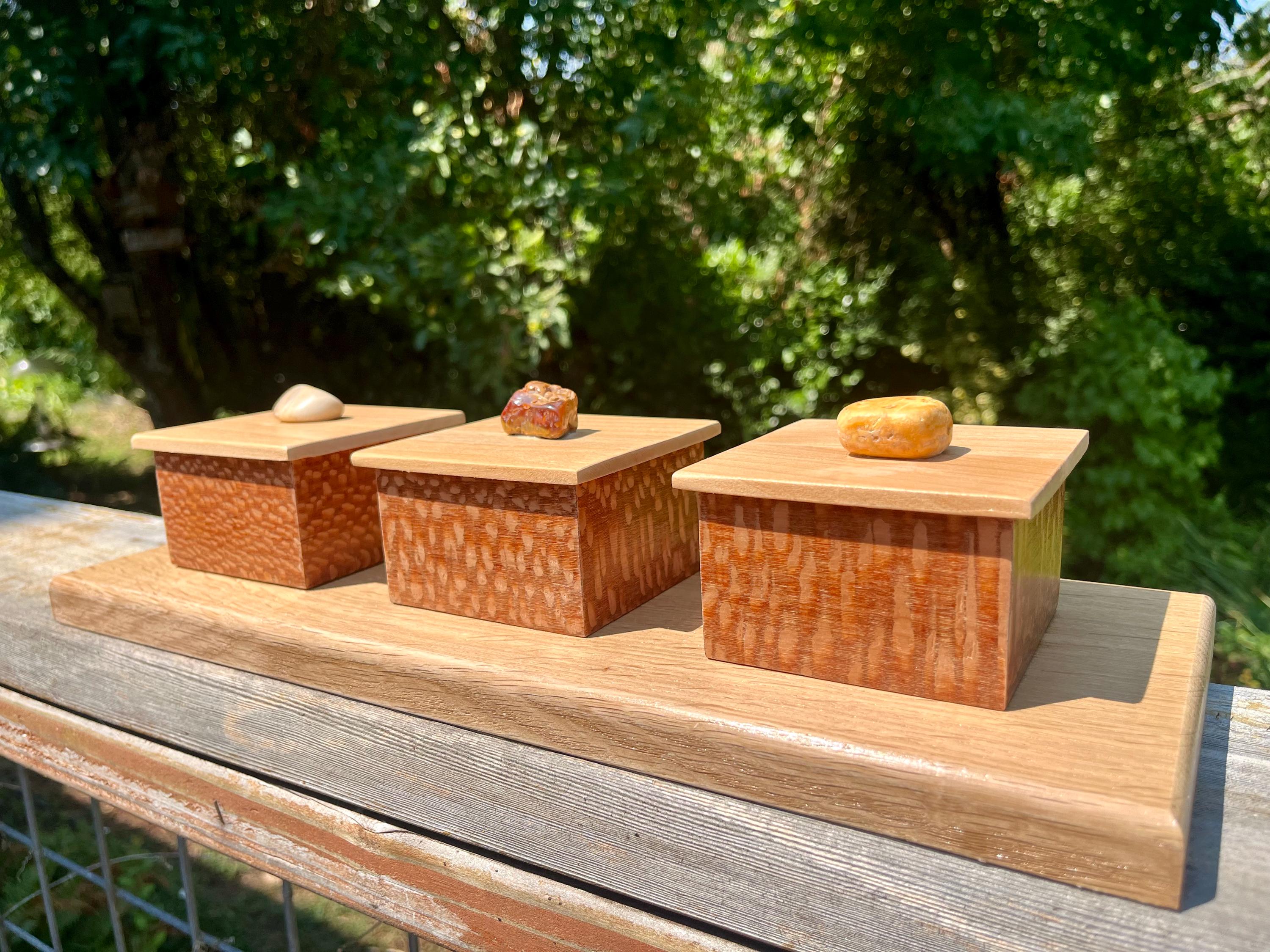 Handmade Leopardwood Box Set: Oregon Agate Pulls, Oak Tray