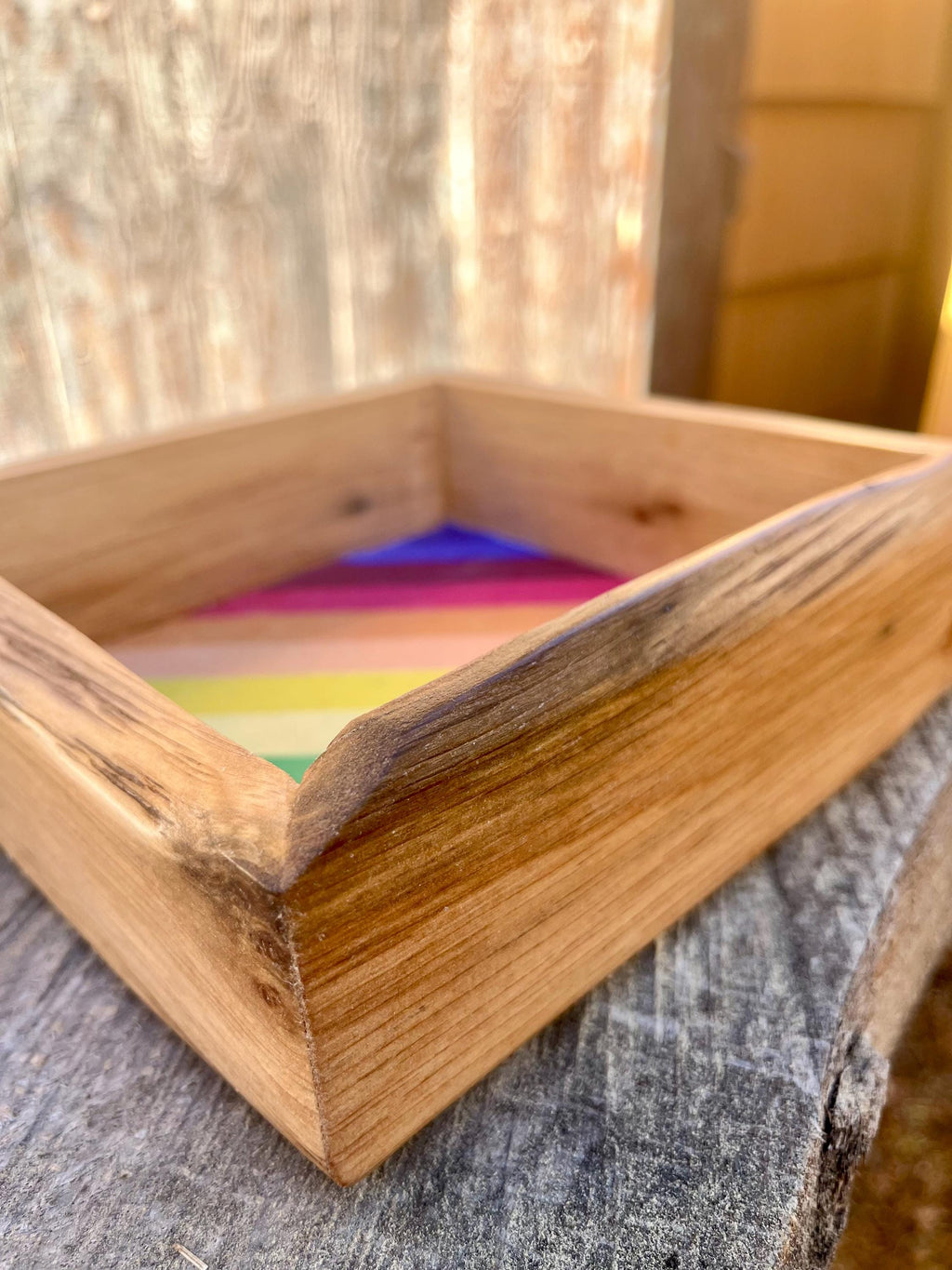 Live Edge Purple Plum Keepsake Box | Rainbow Felt Lined