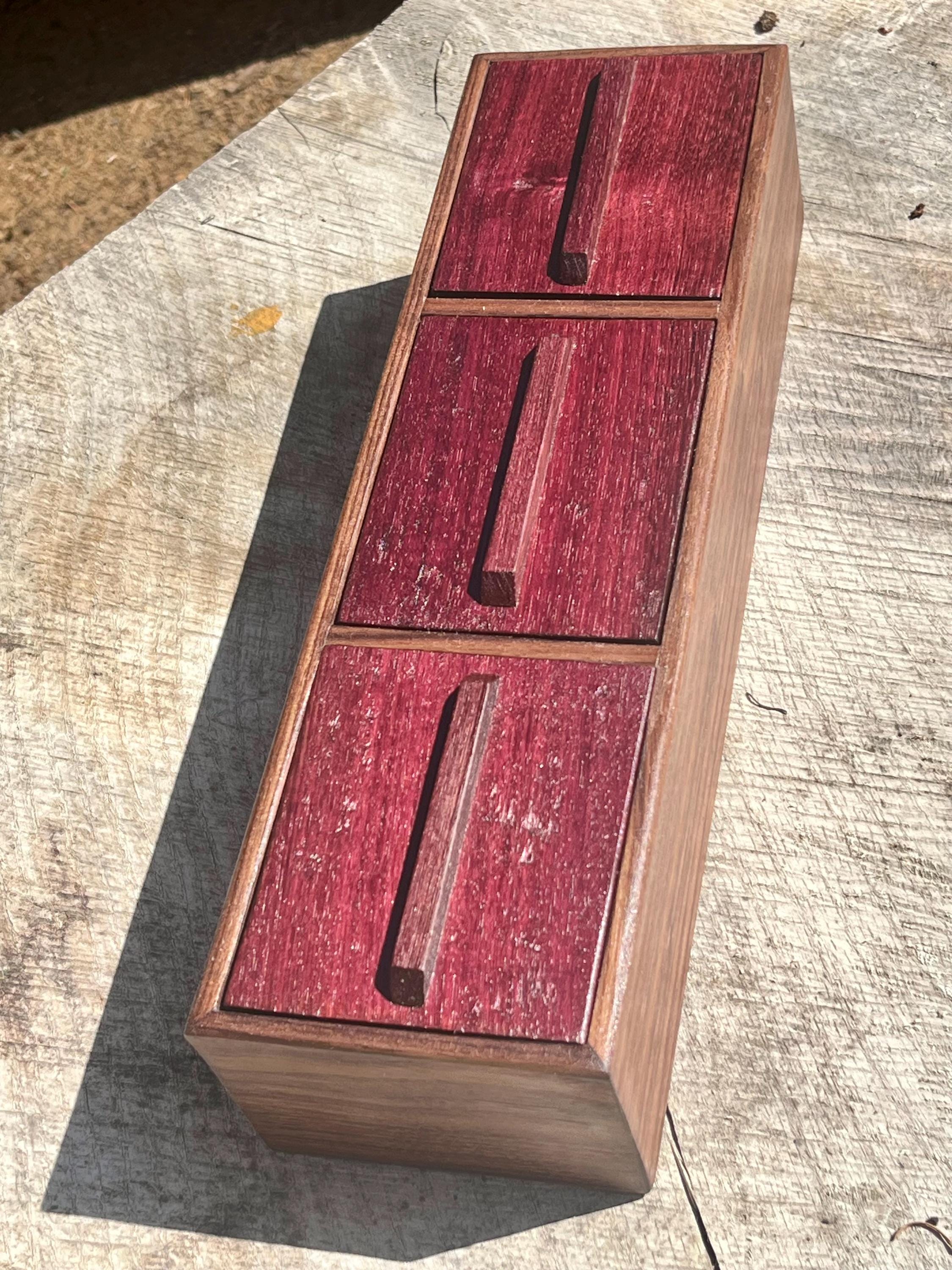 Handmade Walnut & Purpleheart Jewelry Box: Locally Grown Wood, Unique Design