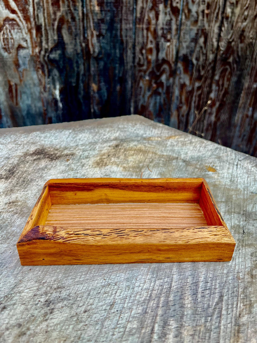 Live-Edge Yellow Plum Wood Jewelry Tray: Handmade Tung Oil Finish