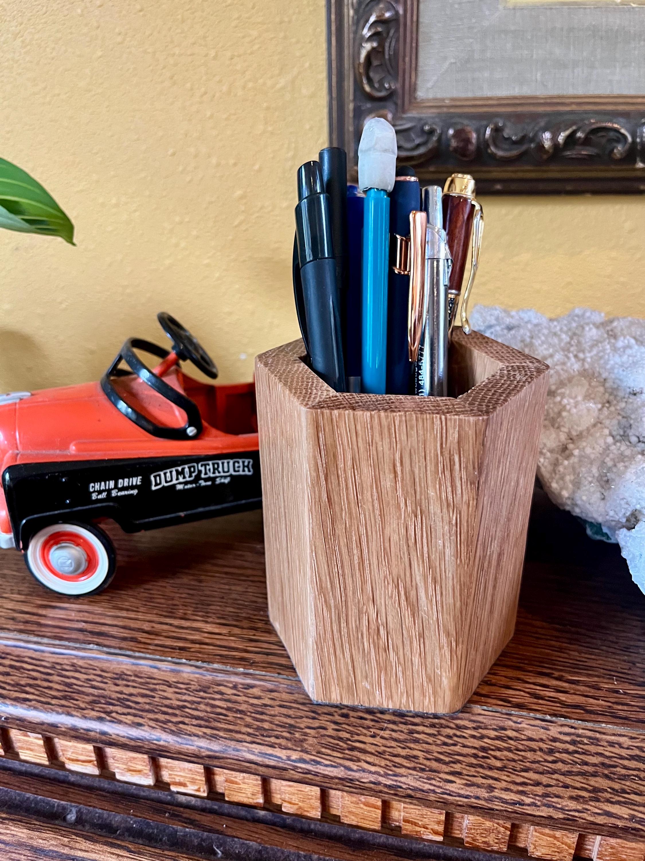 Handmade Reclaimed Oak Pen Holder | Rustic Desk Organizer