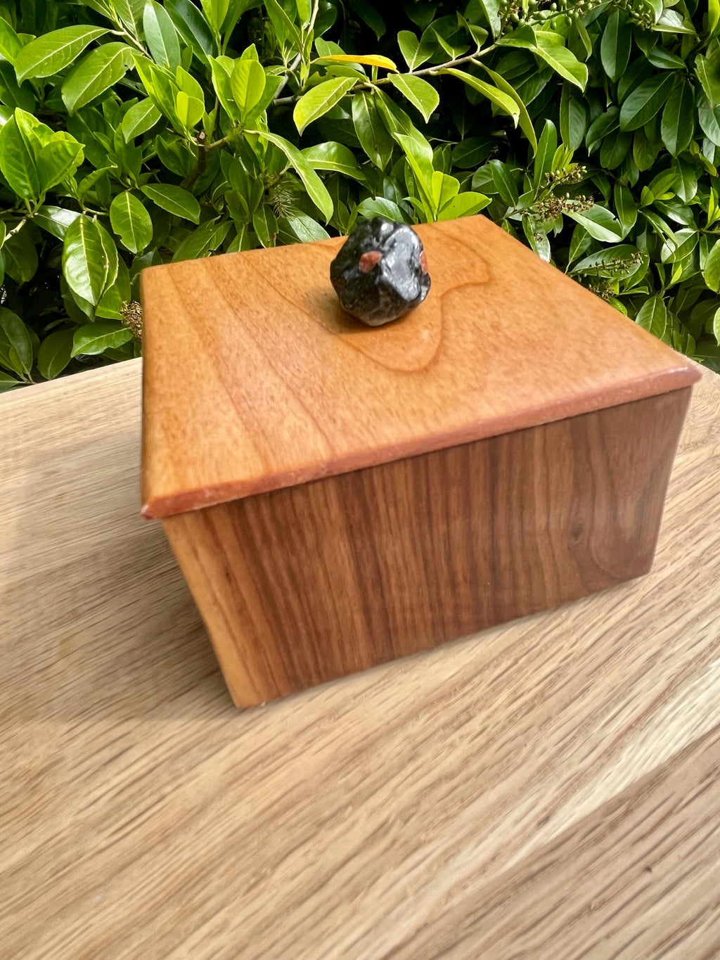 Handcrafted Wood Jewelry Box: Oregon Agate, Salvaged Cherry Lid