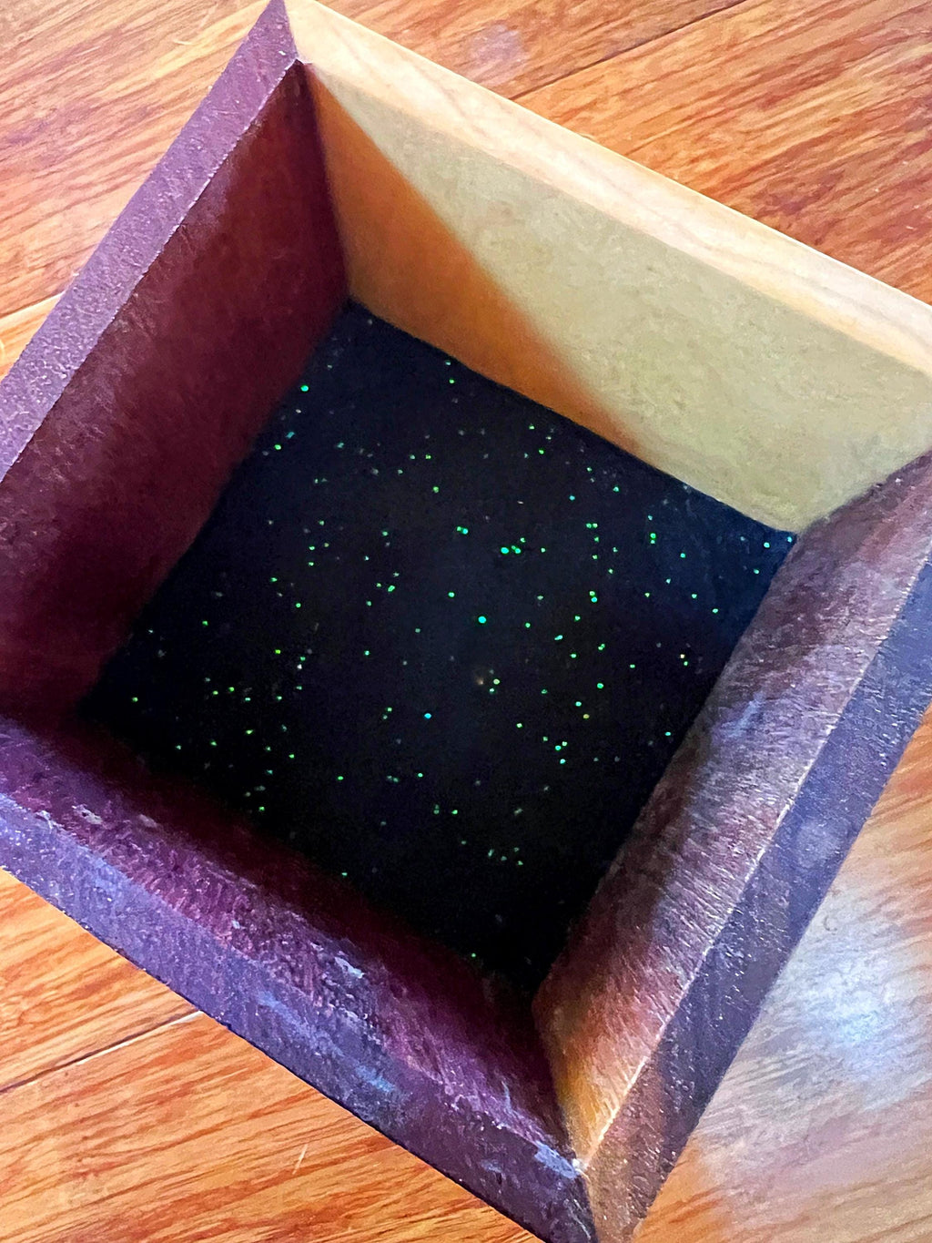 Handmade 5-Wood Keepsake Box: Black Sparkle Felt Lining, Tung Oil Finish