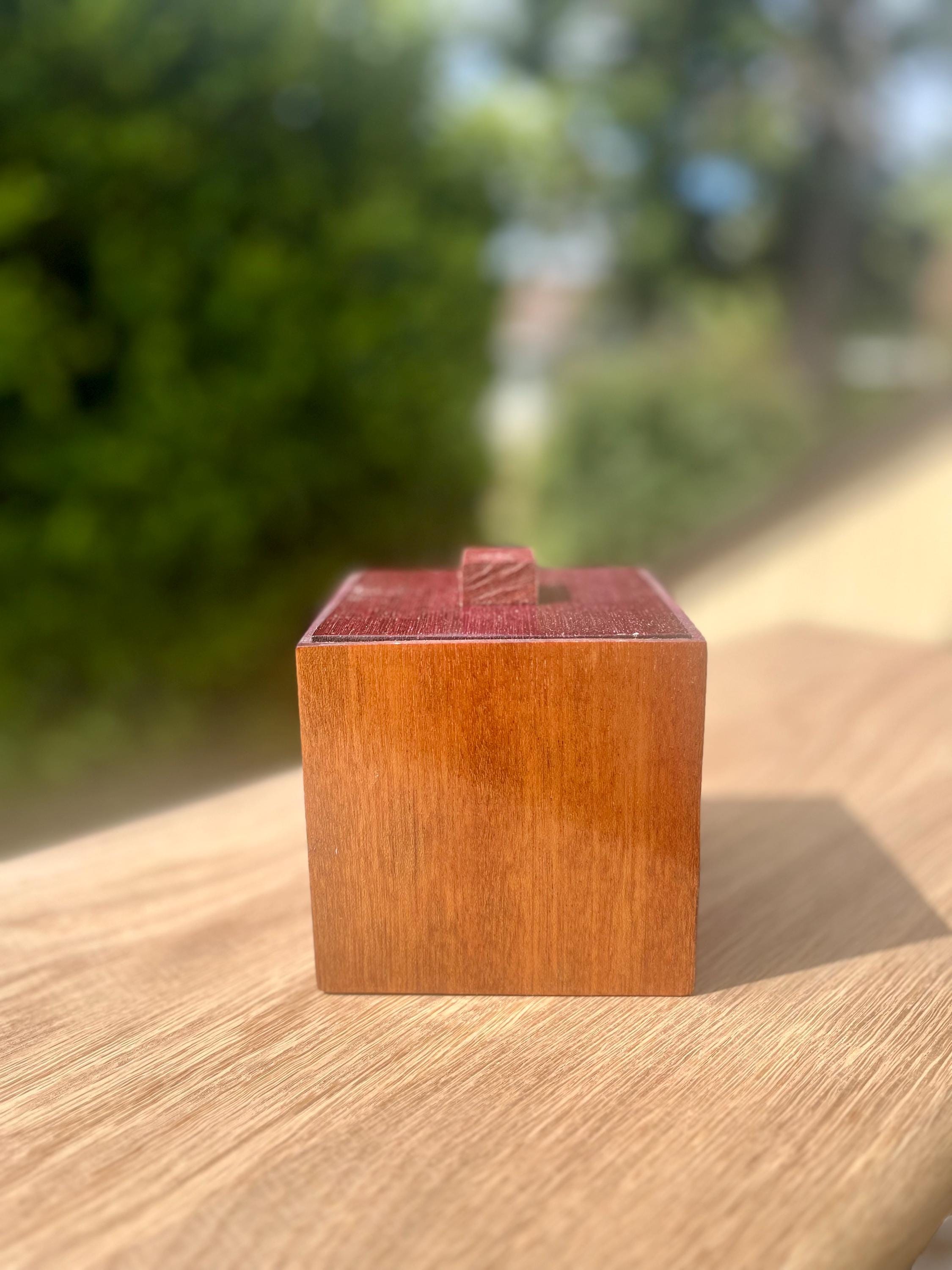 Handmade Mahogany & Purpleheart Keepsake Box: Reclaimed Wood, Blue Felt Lined
