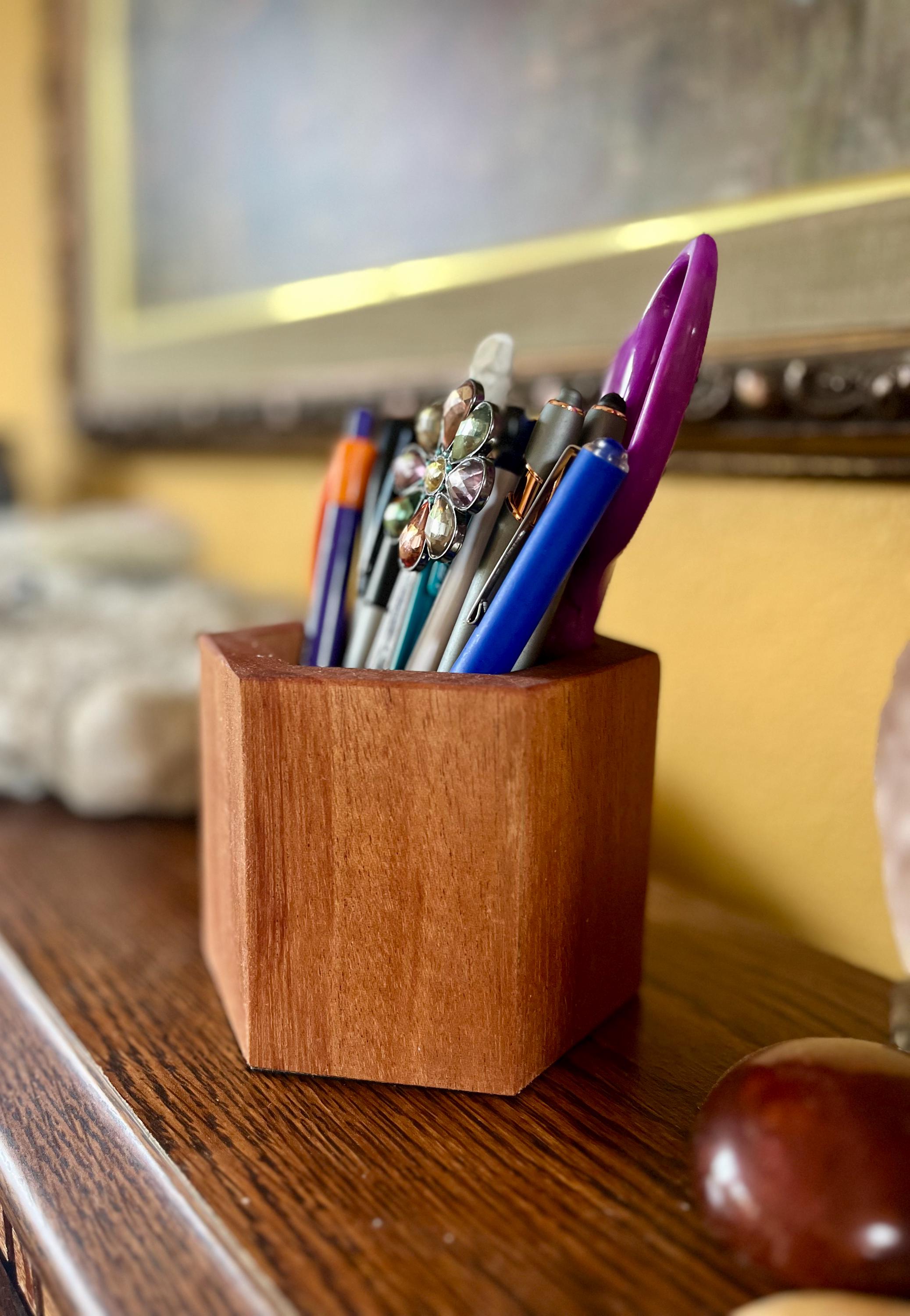 Handmade Mahogany Pen and Pencil Holder: Tung Oil Finish, Felt-Lined