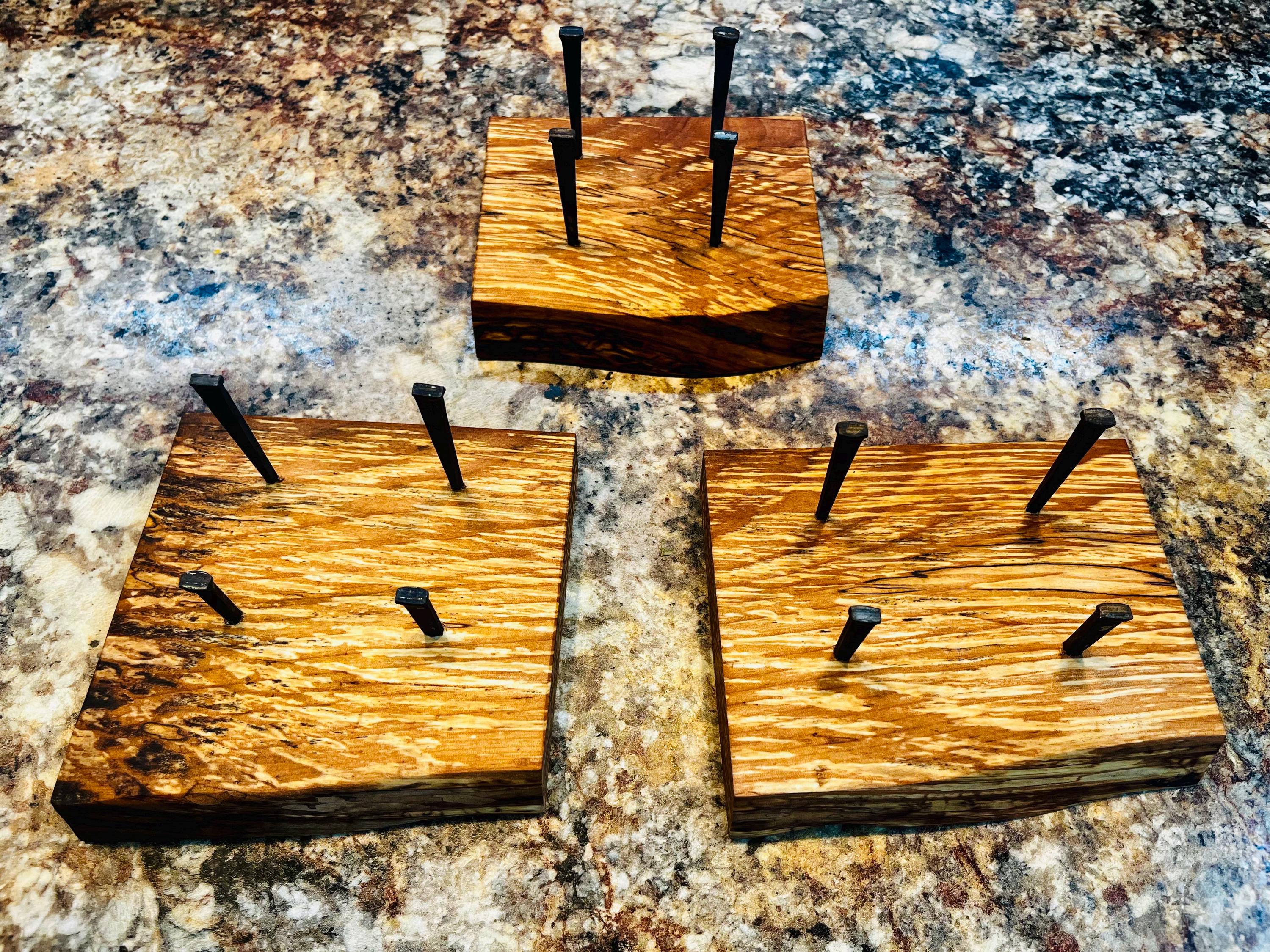 Live-Edge Apple Wood Business Card Holder: Handmade Desk Decor with Antique Nails