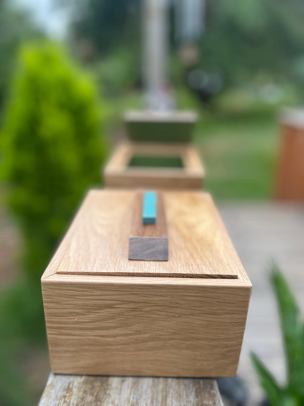 Reclaimed Oak Storage Boxes with Walnut Handles - Set of 2
