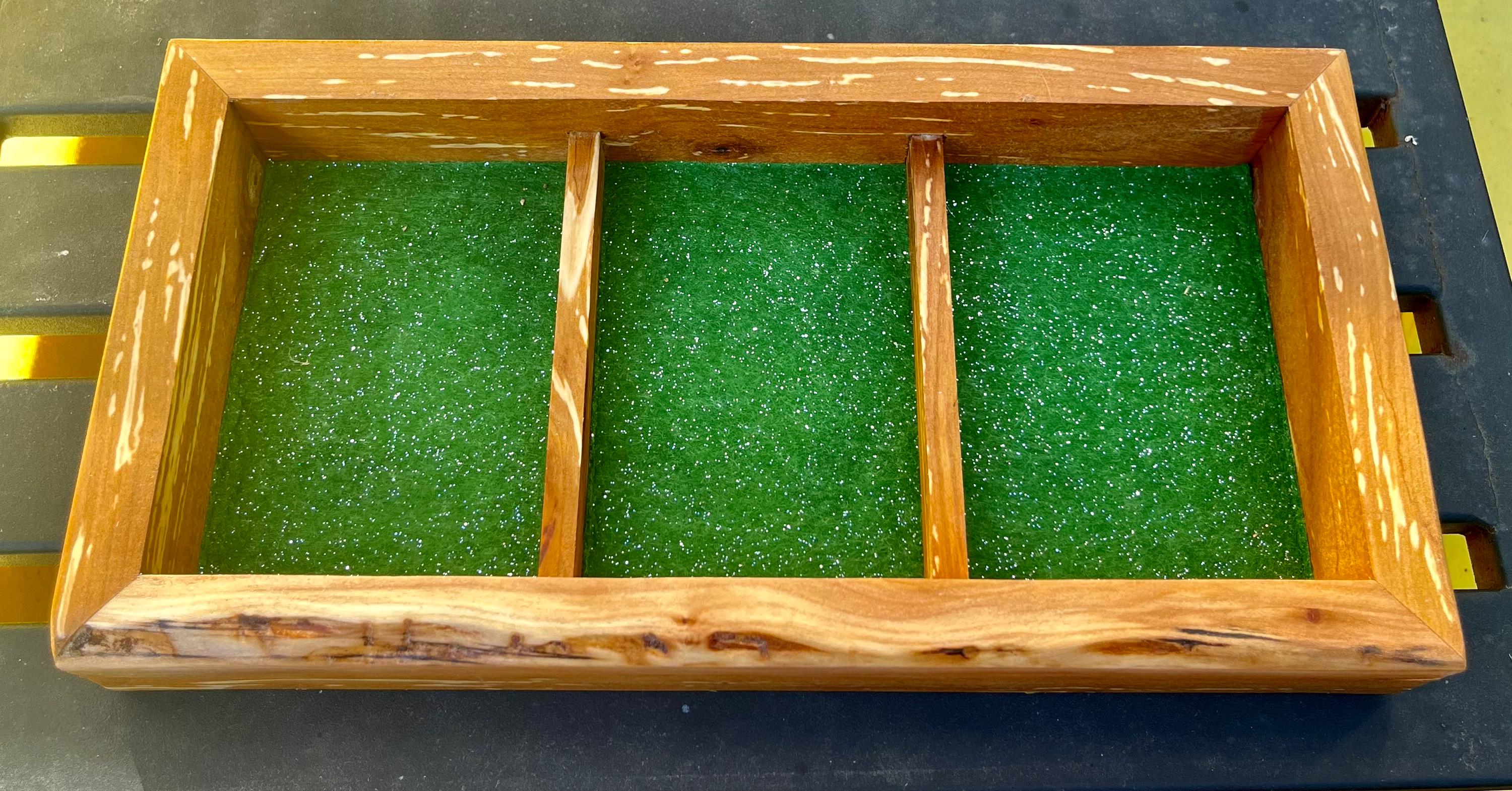 Handmade Live-Edge Apple Wood Jewelry Tray: Green Sparkle Felt Lined