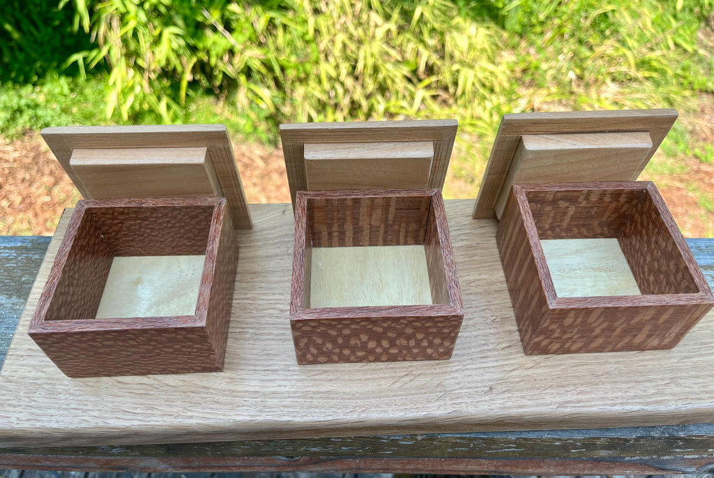 Handmade Leopardwood Box Set: Oregon Agate Pulls, Oak Tray