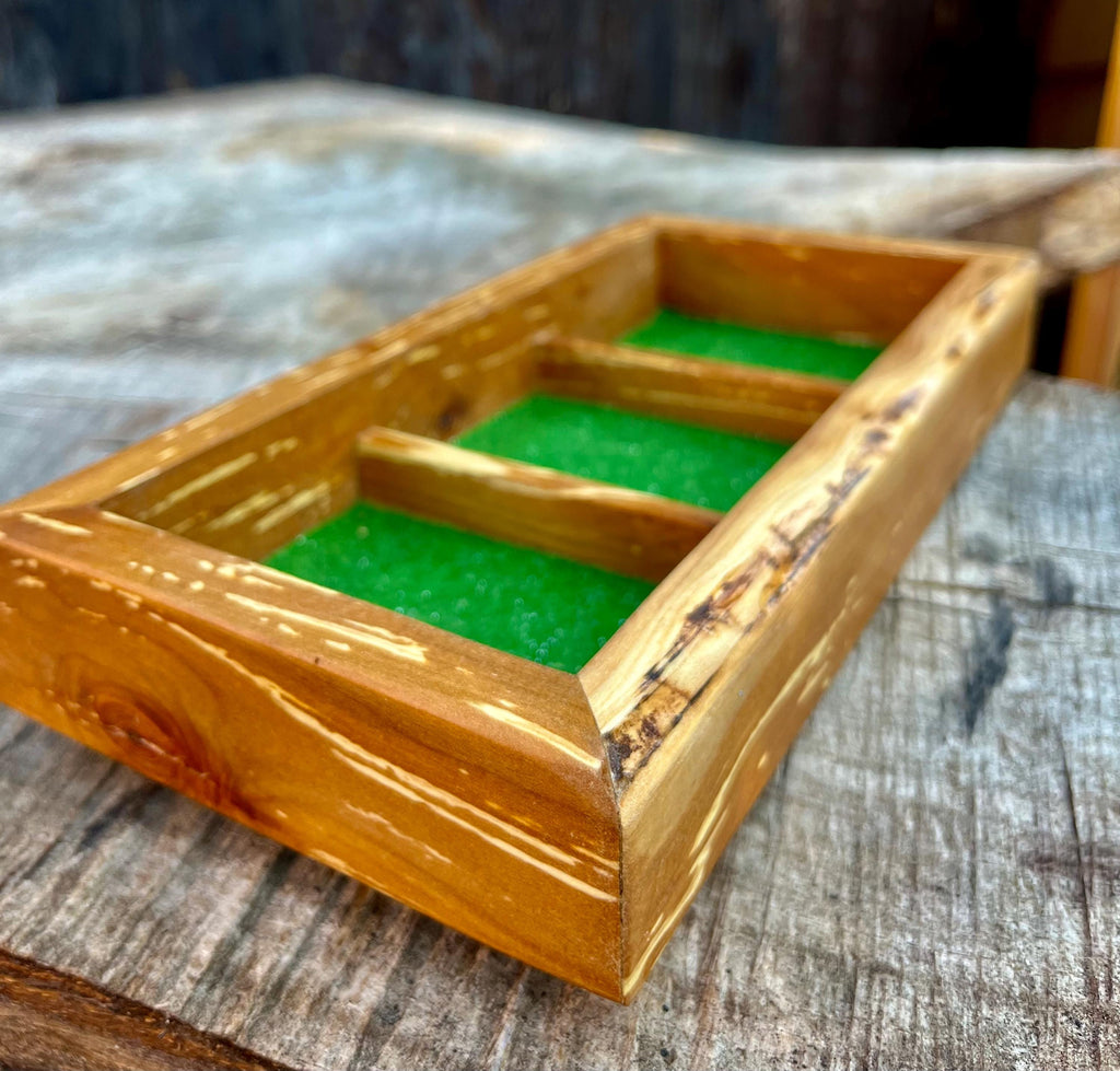 Handmade Live-Edge Apple Wood Jewelry Tray: Green Sparkle Felt Lined