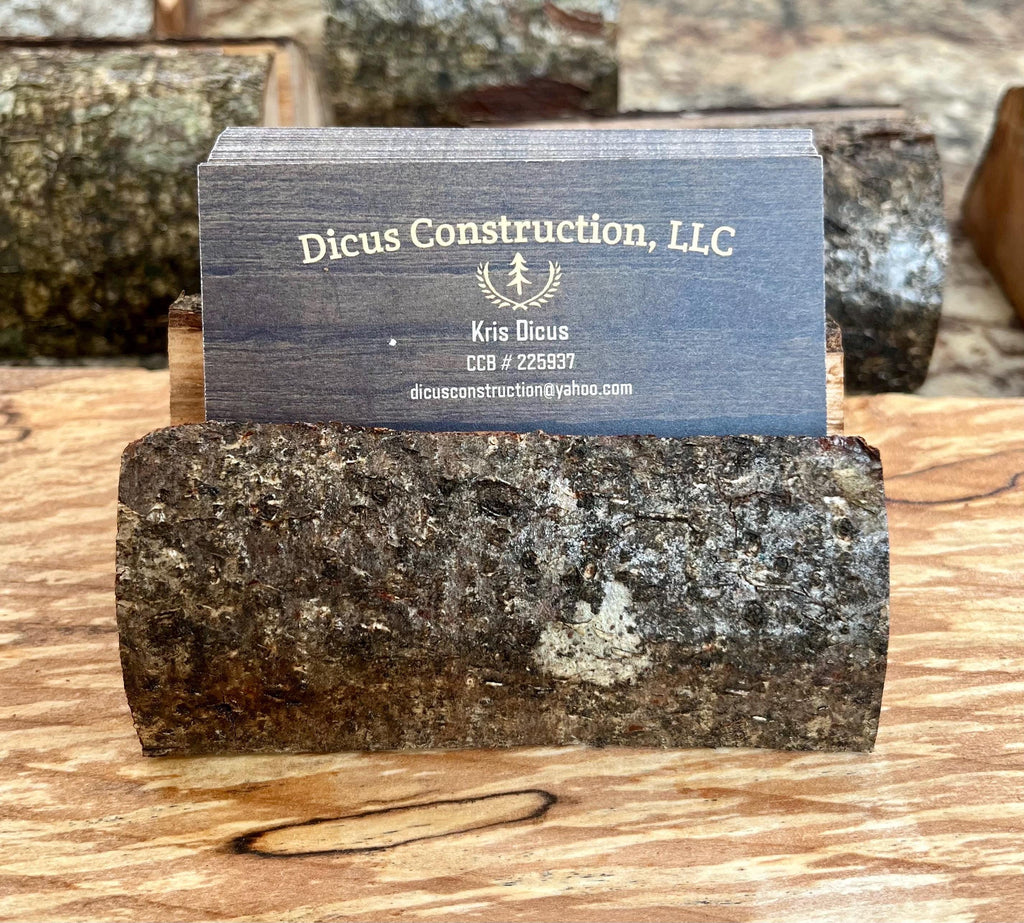 Handmade Plum Wood Business Card Holder: Rustic Desk Decor