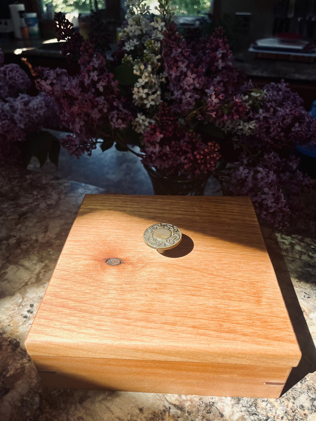 Reclaimed Cherry Wood Jewelry Box: Vintage Handle, Cedar Dividers