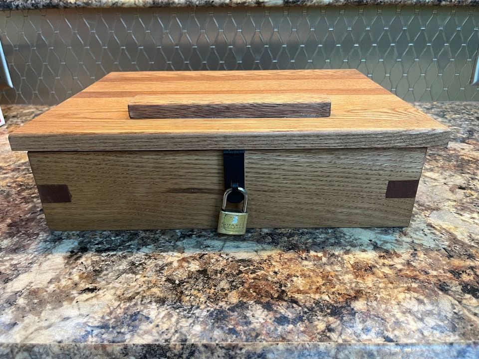 Solid Oak Locking Storage Box: Ipe Inlays, Felt Lined