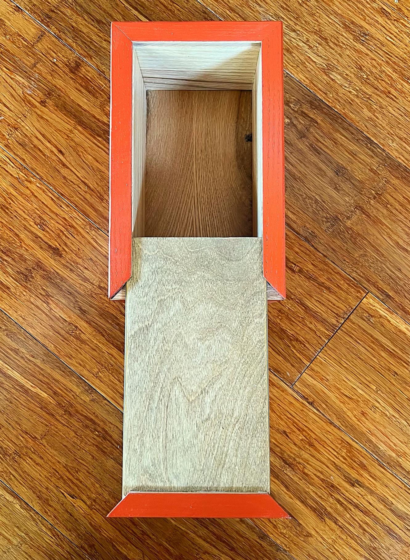 Handmade Recycled Oak Storage Box: Orange Milk Paint Finish, Felt Bottom