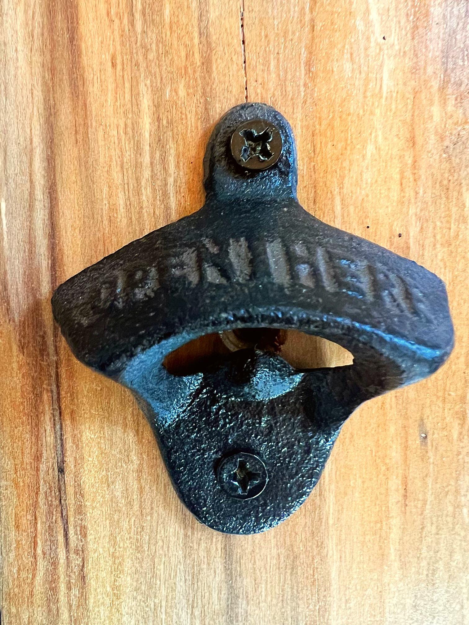 Live-Edge Apple Wood Bottle Opener: Wall Mounted Vintage Cast Iron
