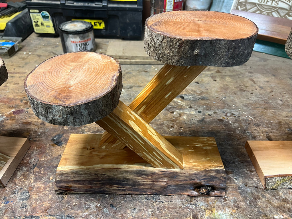 100% Heirloom Apple Wood Plant Stand  on a Live-Edge Base, Handcrafted, Tung Oil Finish