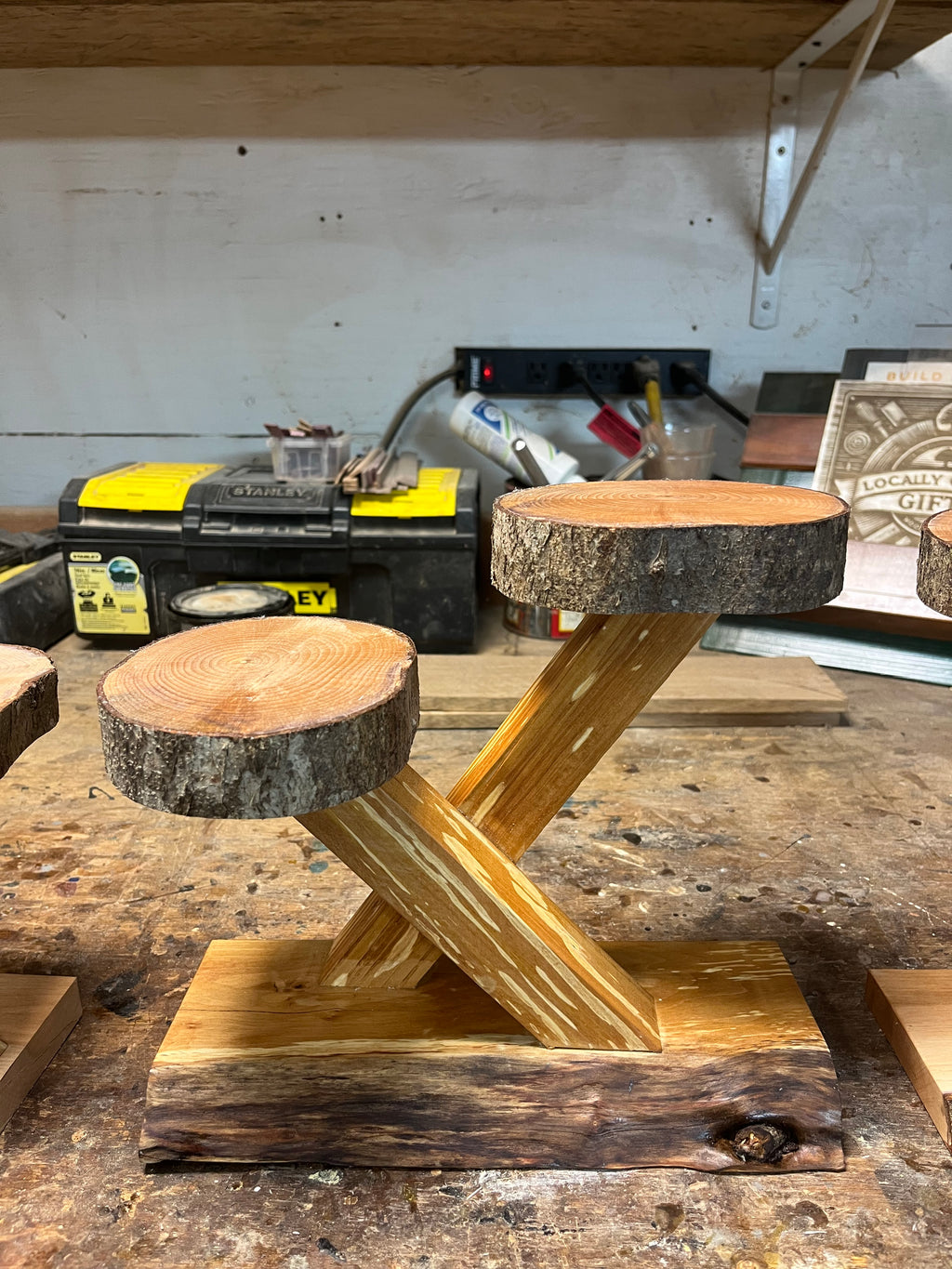 100% Heirloom Apple Wood Plant Stand  on a Live-Edge Base, Handcrafted, Tung Oil Finish