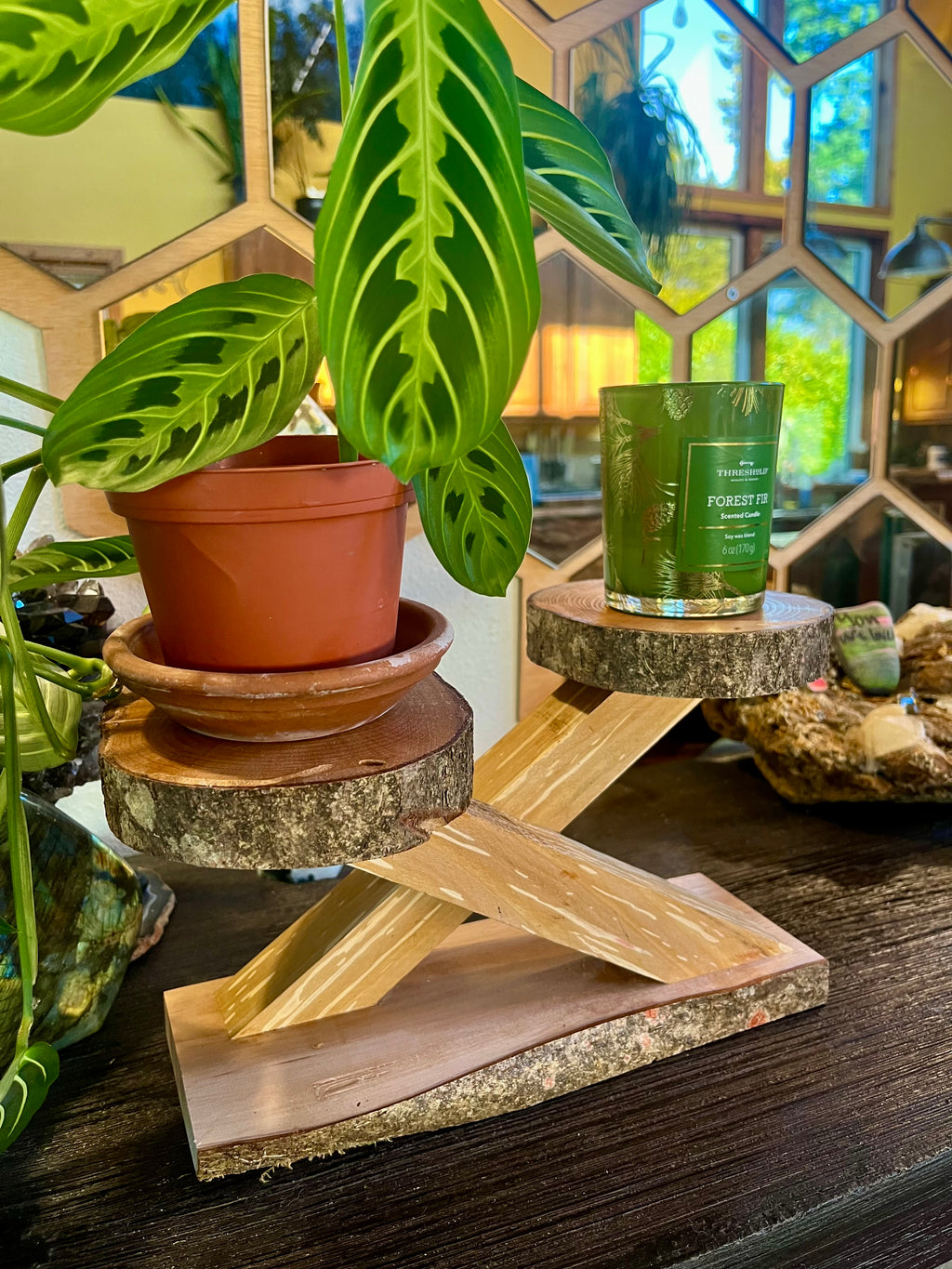 Live-Edge Heirloom Apple Wood Plant Stand – Tops are Handcrafted from a Single Limb