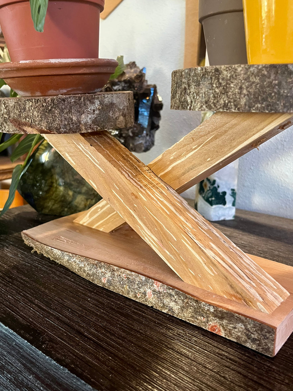 Live-Edge Heirloom Apple Wood Plant Stand – Tops are Handcrafted from a Single Limb