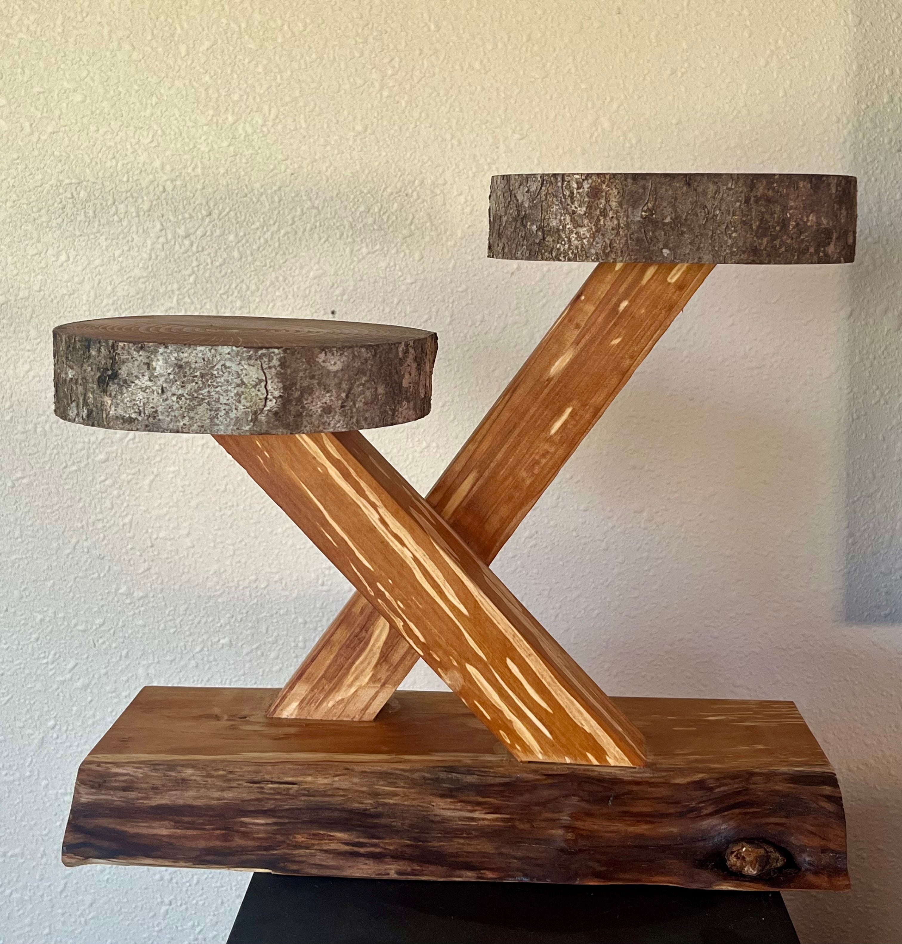 100% Heirloom Apple Wood Plant Stand  on a Live-Edge Base, Handcrafted, Tung Oil Finish