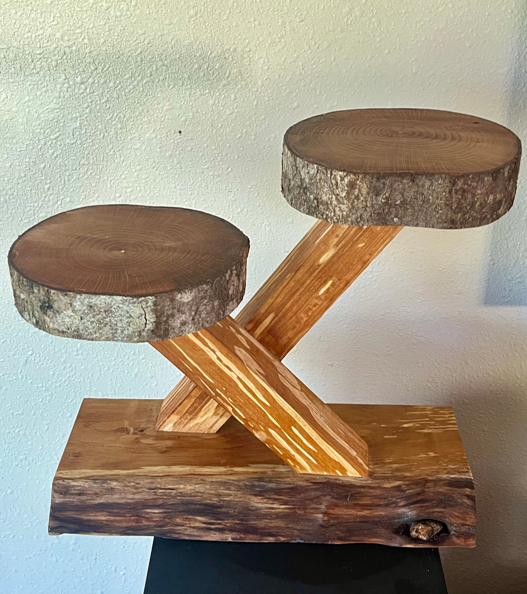 100% Heirloom Apple Wood Plant Stand  on a Live-Edge Base, Handcrafted, Tung Oil Finish