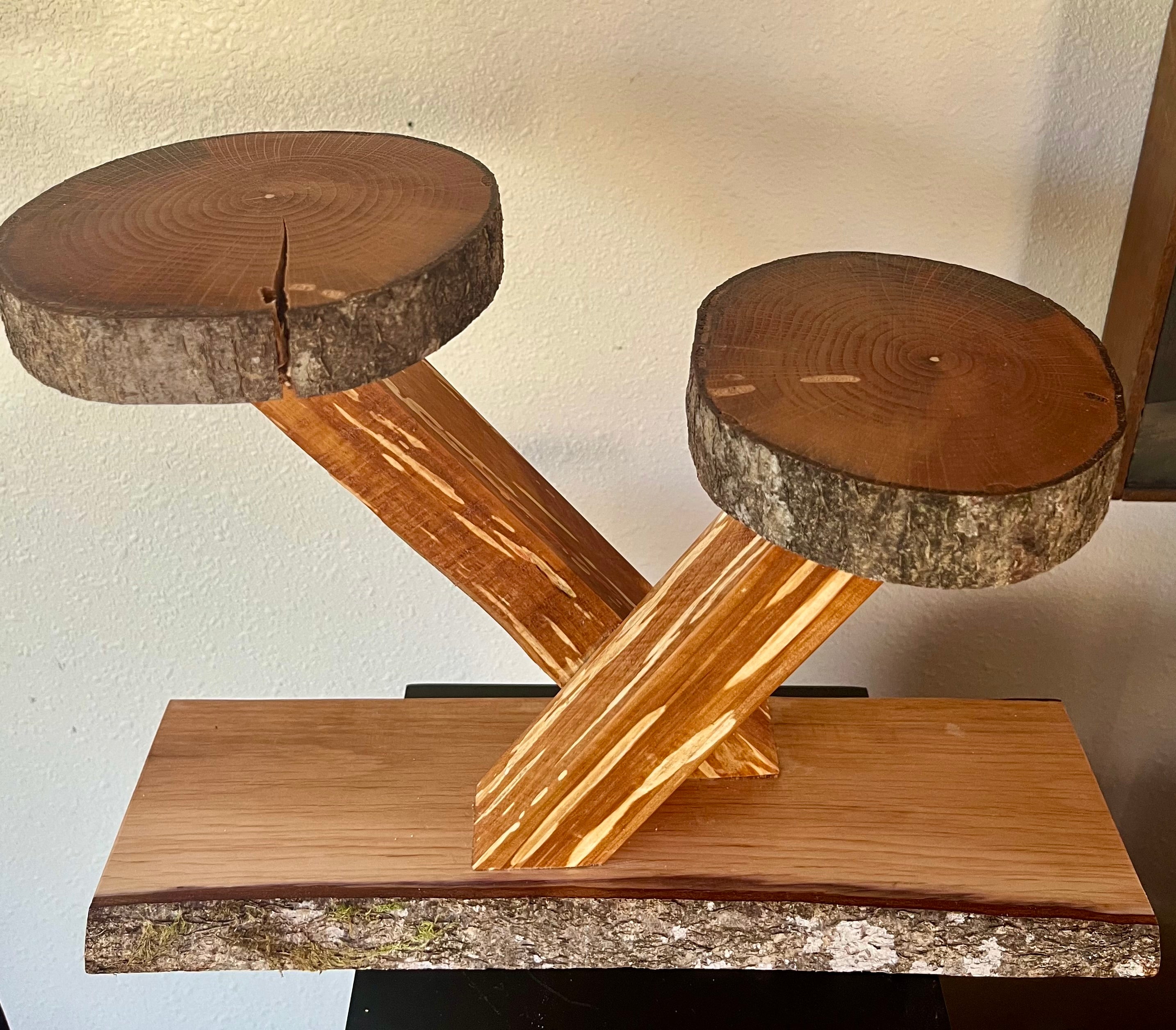 Heirloom Apple Wood Plant Stand with Live-Edge Plum Wood Base, Tung Oil Finish