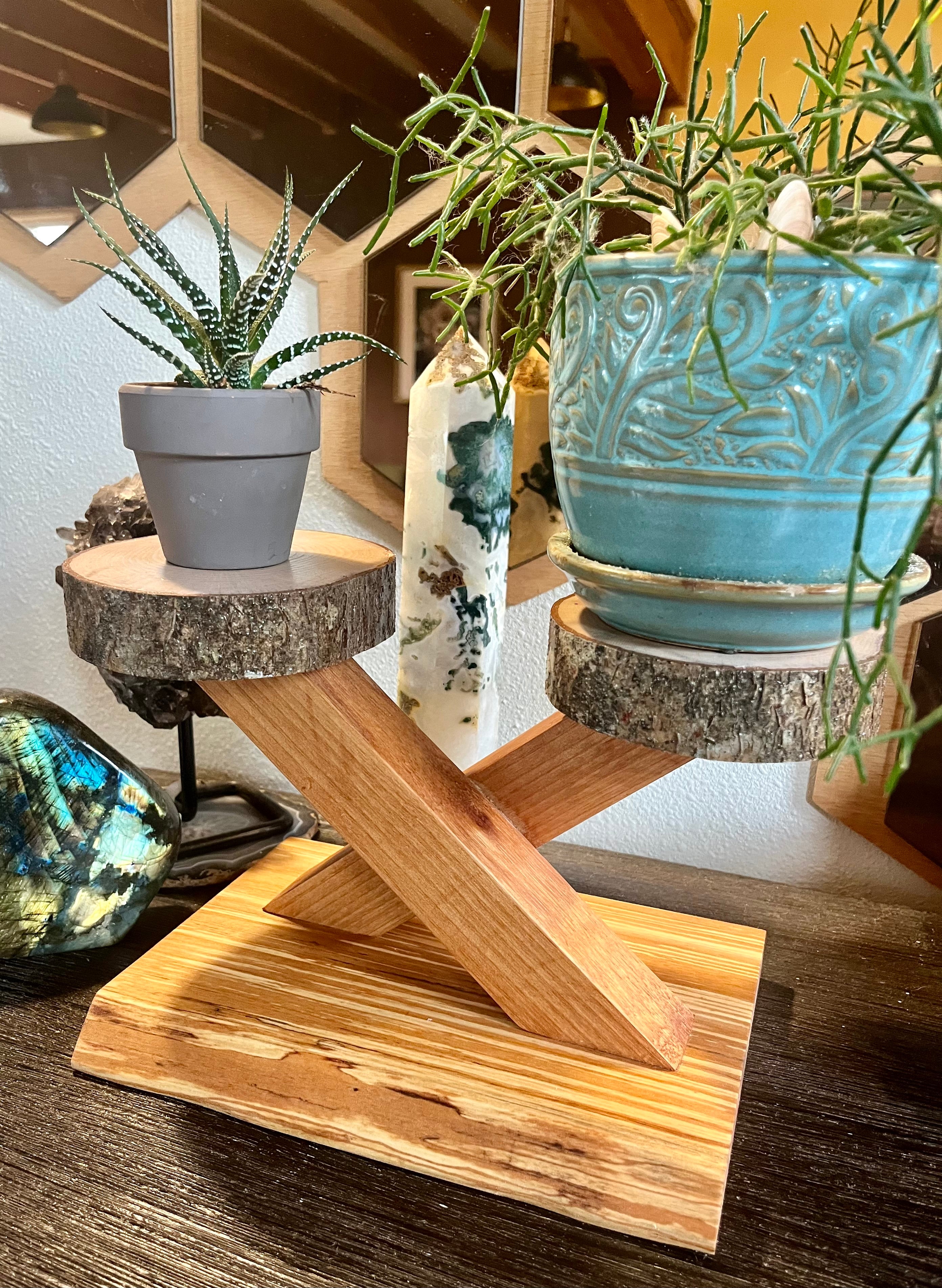 Live-Edge Alder & Apple Wood Plant Stand