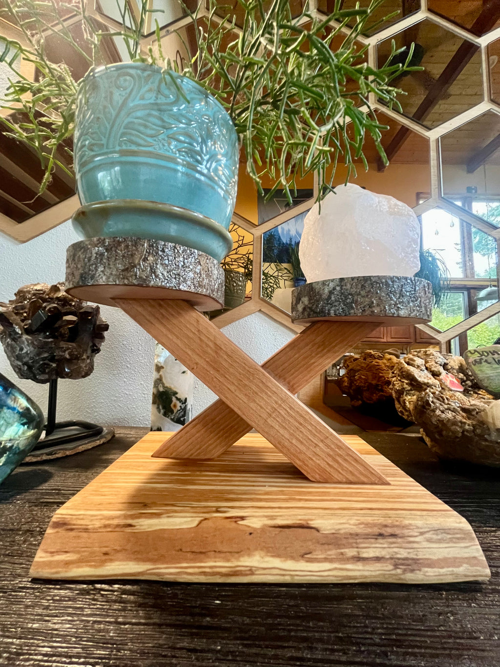 Live-Edge Alder & Apple Wood Plant Stand