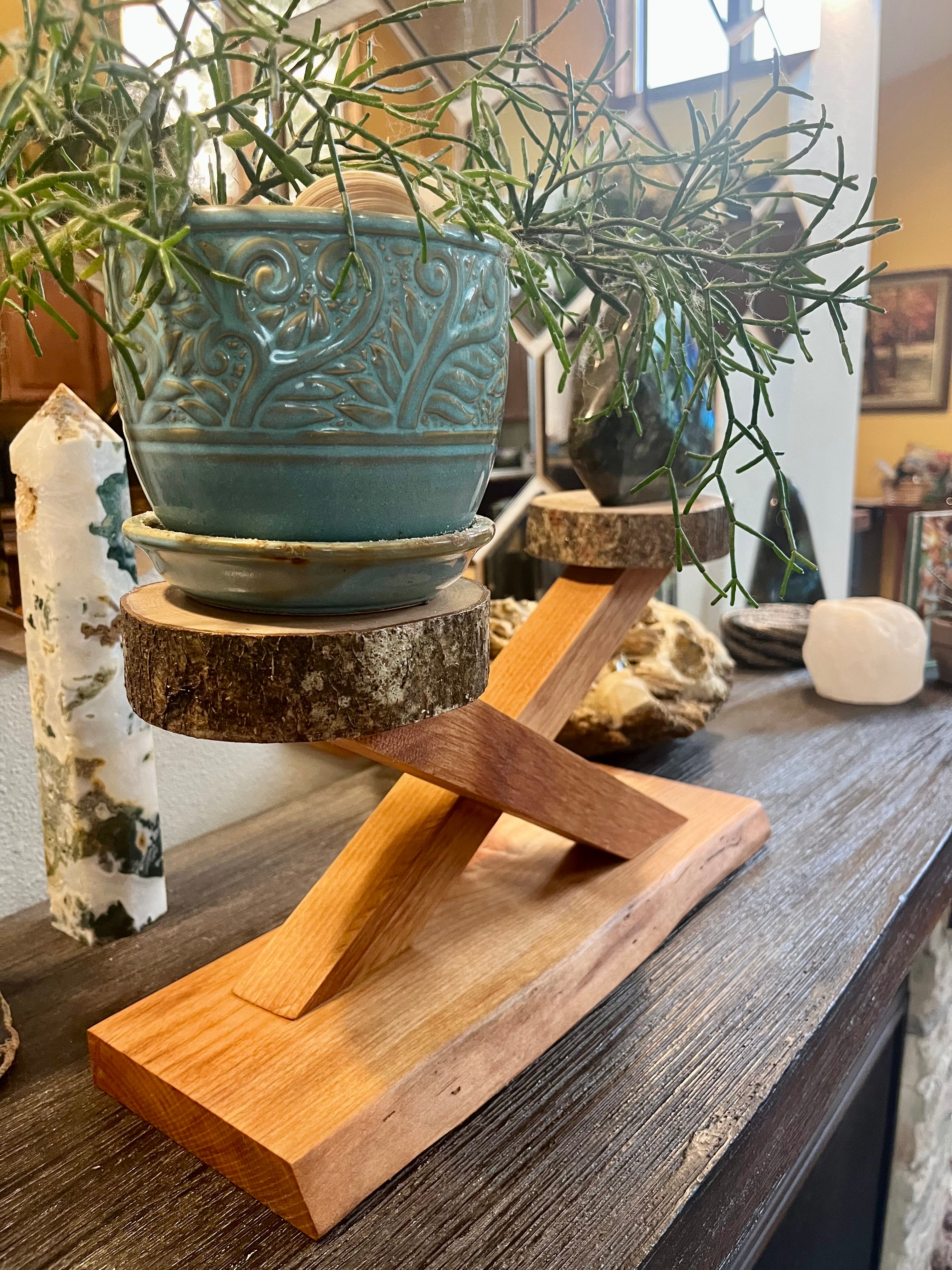 Handcrafted Apple & Alder Wood Plant Display Stand