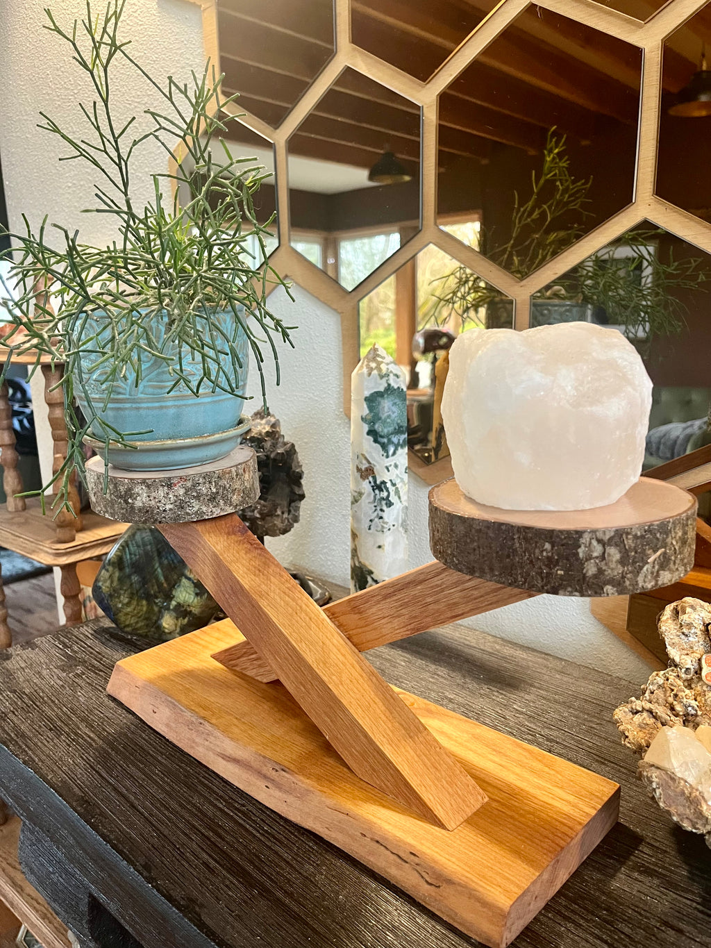 Handcrafted Apple & Alder Wood Plant Display Stand