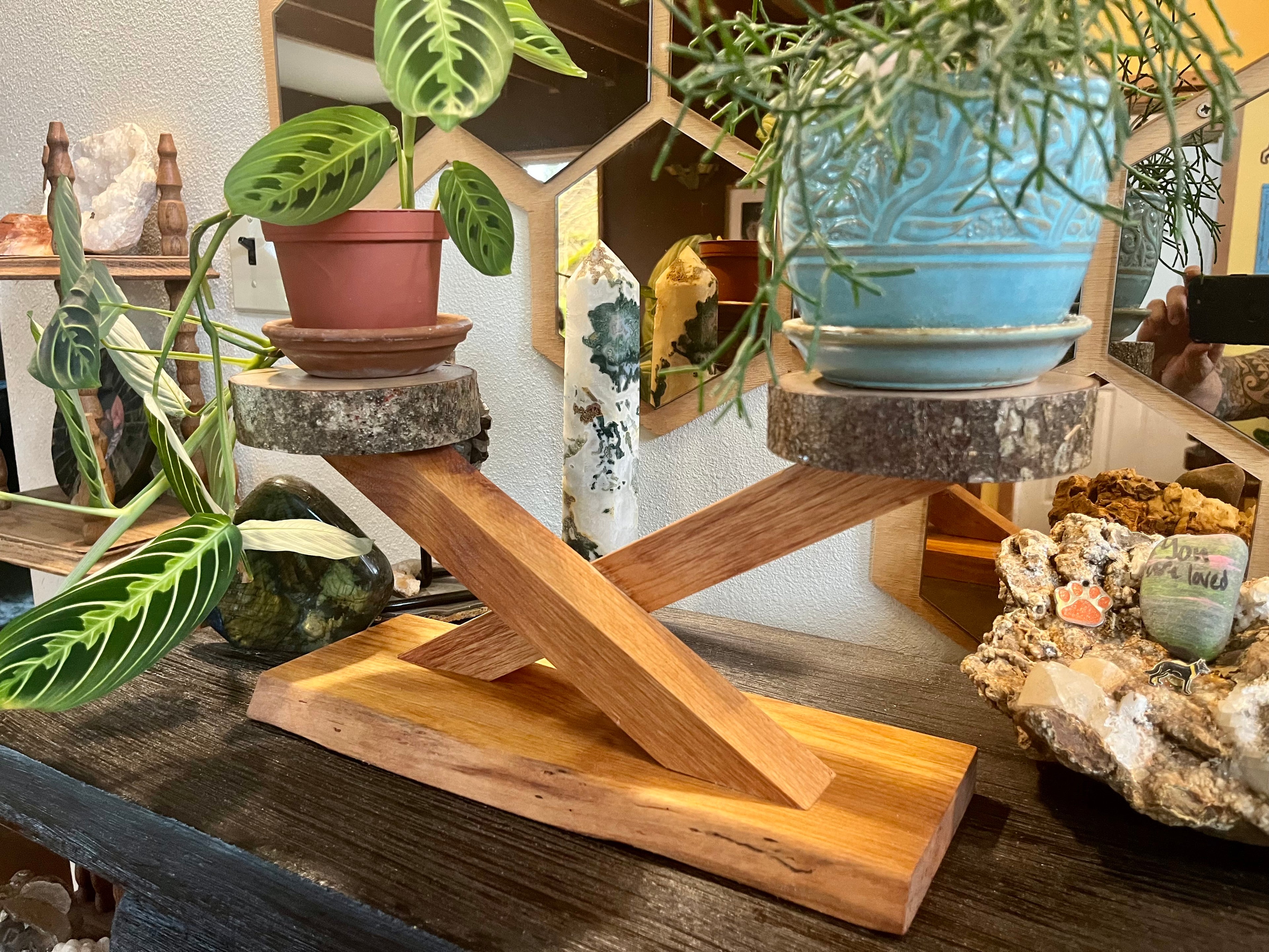 Handcrafted Apple & Alder Wood Plant Display Stand