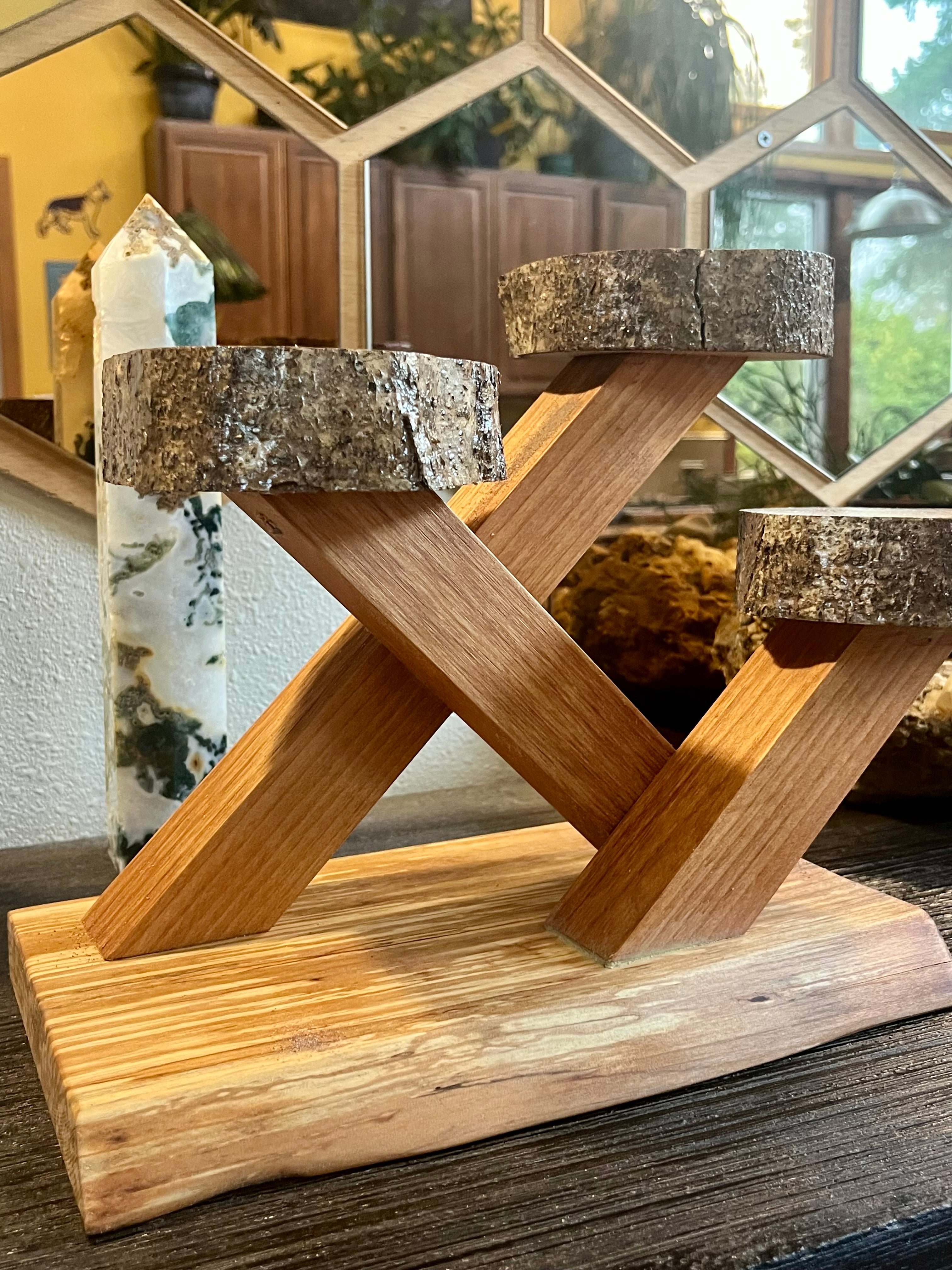 Sculptural Alder & Apple Wood Plant Stand with Live-Edge Base
