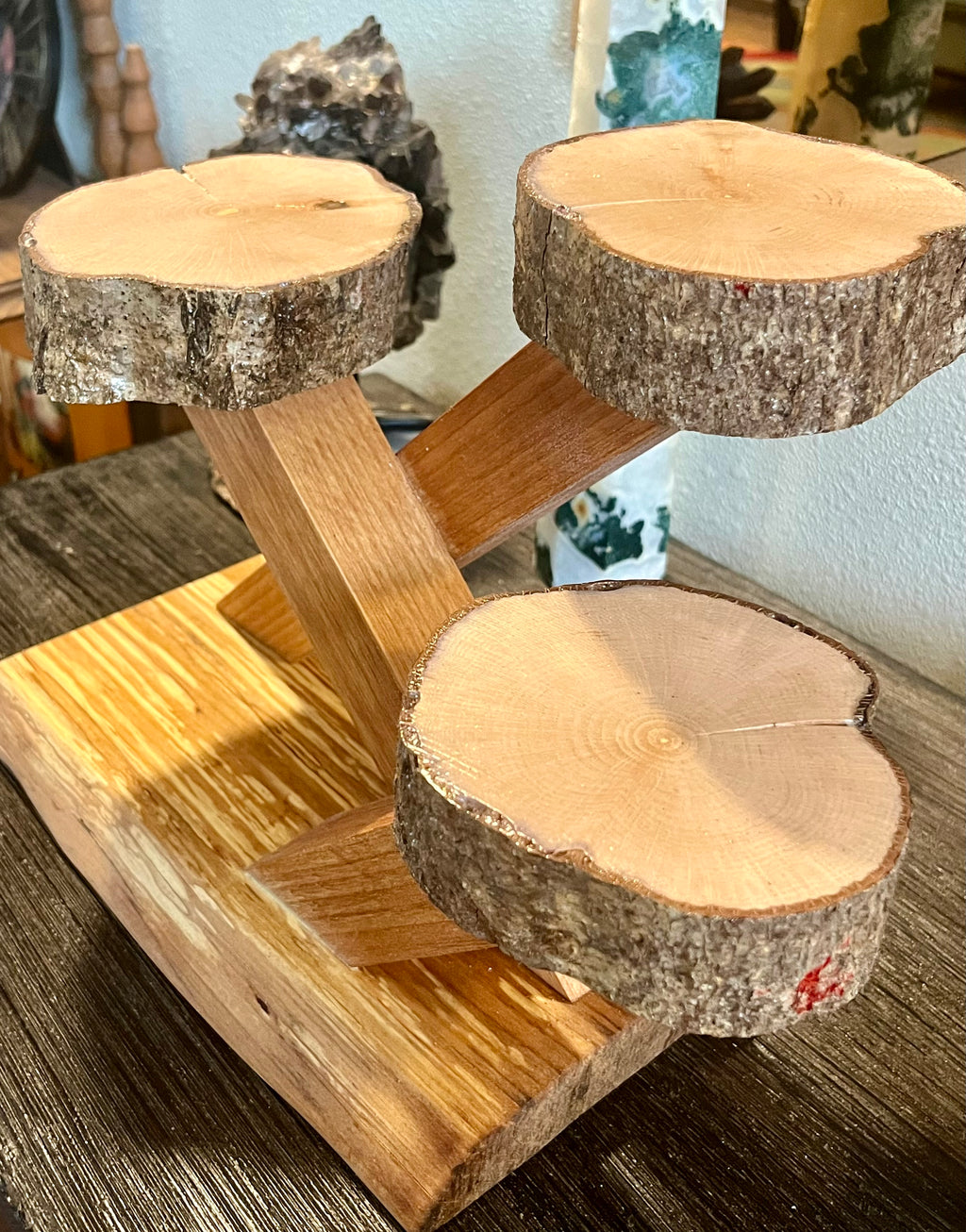 Sculptural Alder & Apple Wood Plant Stand with Live-Edge Base