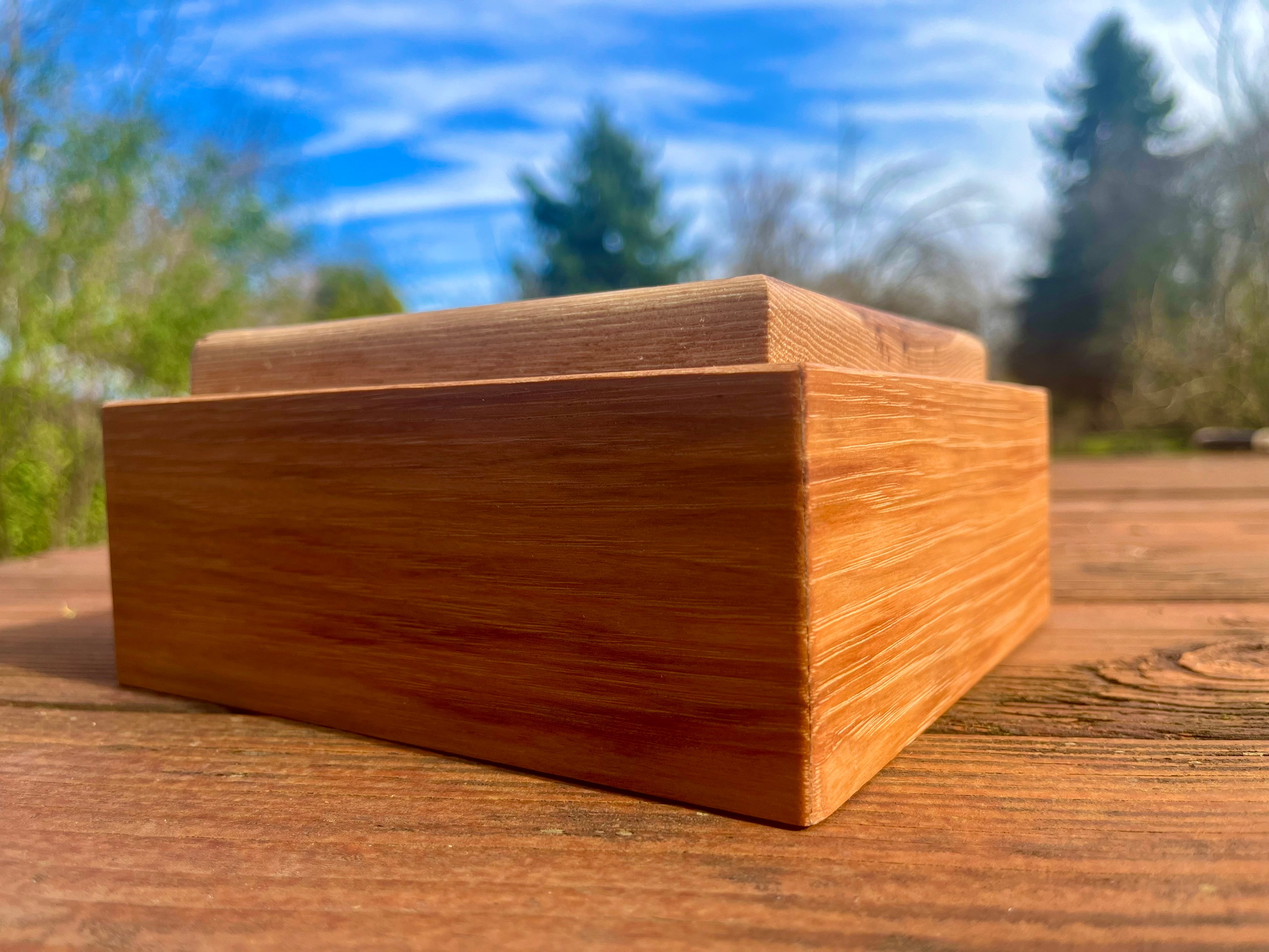 Solid Pecan Keepsake Box with Mandala Engraving & Wrap-Around Grain