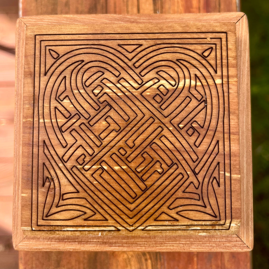 Pecan Keepsake Box with Heirloom Apple Lid & Heart Mandala Engraving