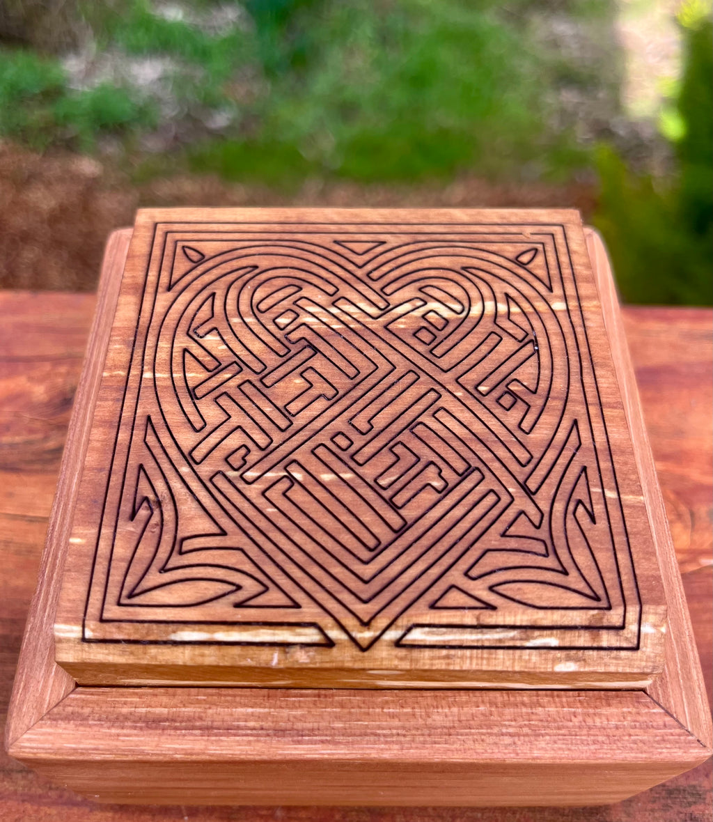 Pecan Keepsake Box with Heirloom Apple Lid & Heart Mandala Engraving