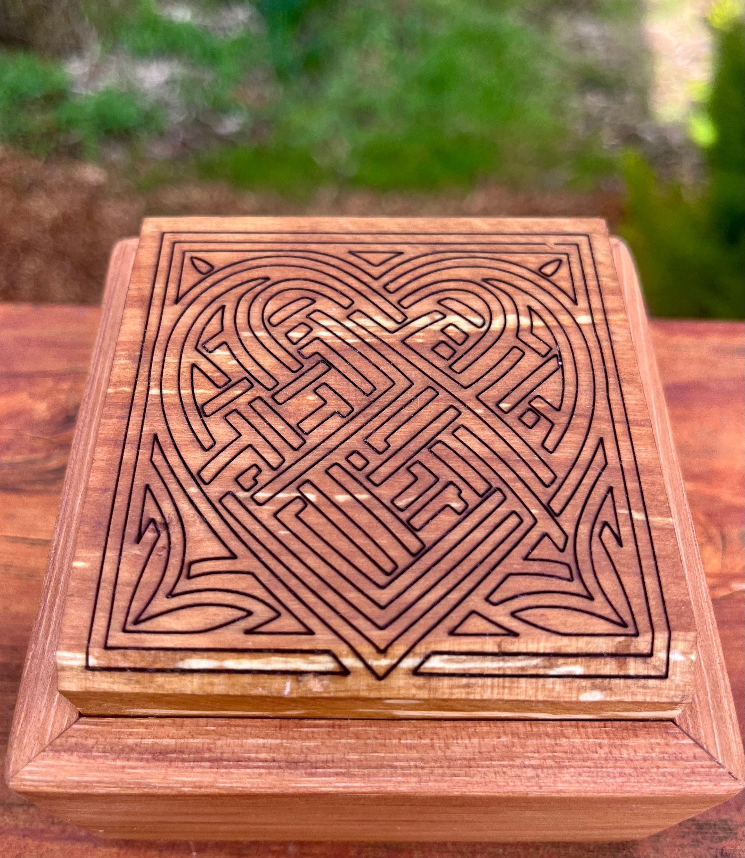Pecan Keepsake Box with Heirloom Apple Lid & Heart Mandala Engraving