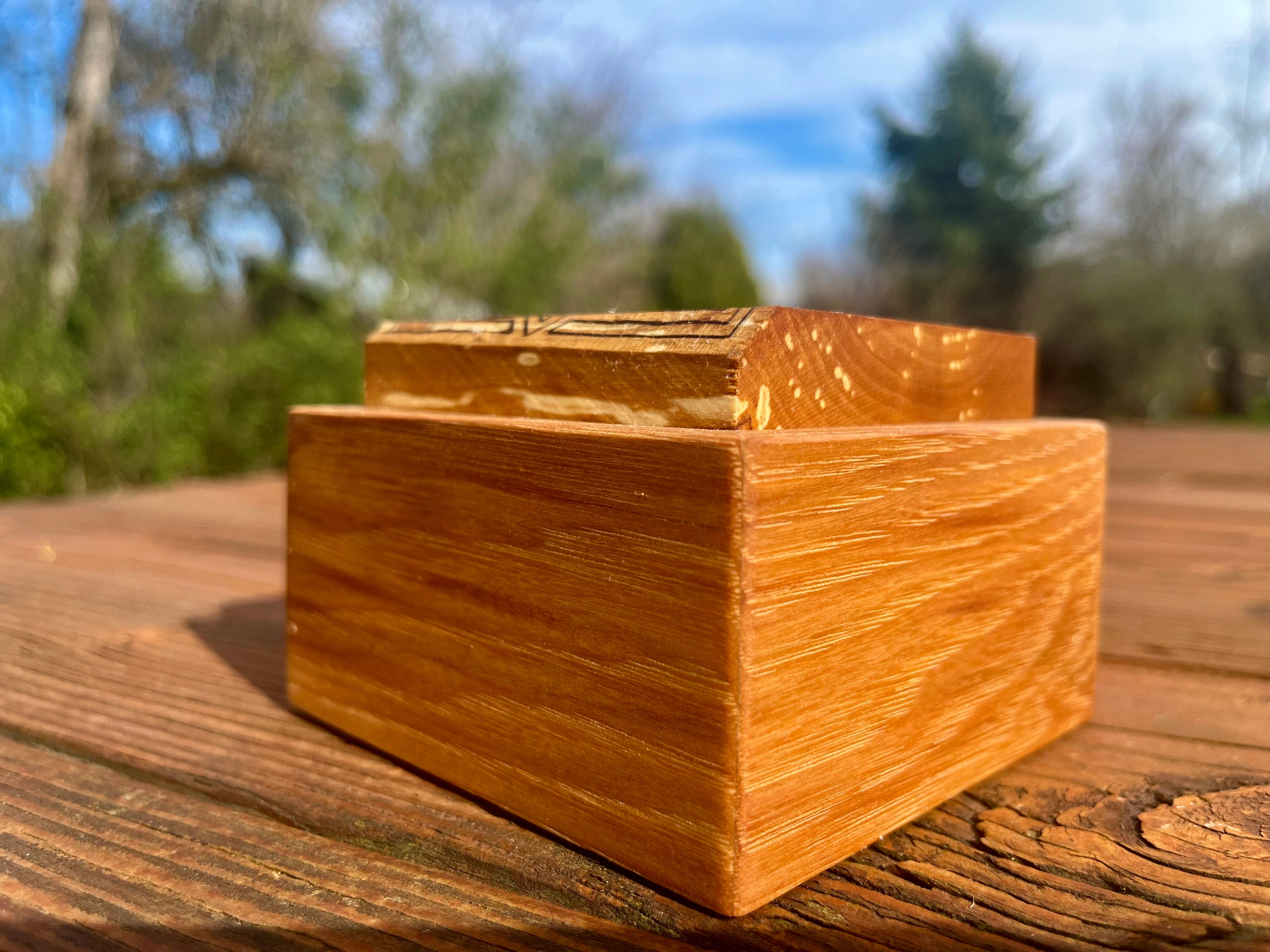 Pecan Keepsake Box with Heirloom Apple Lid & Heart Mandala Engraving