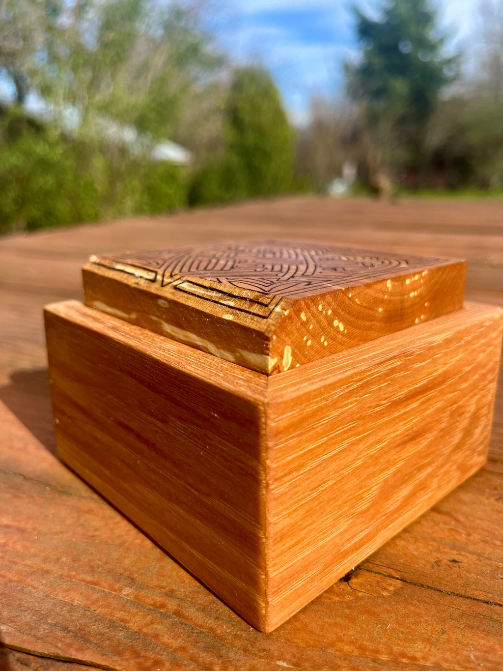 Pecan Keepsake Box with Heirloom Apple Lid & Heart Mandala Engraving